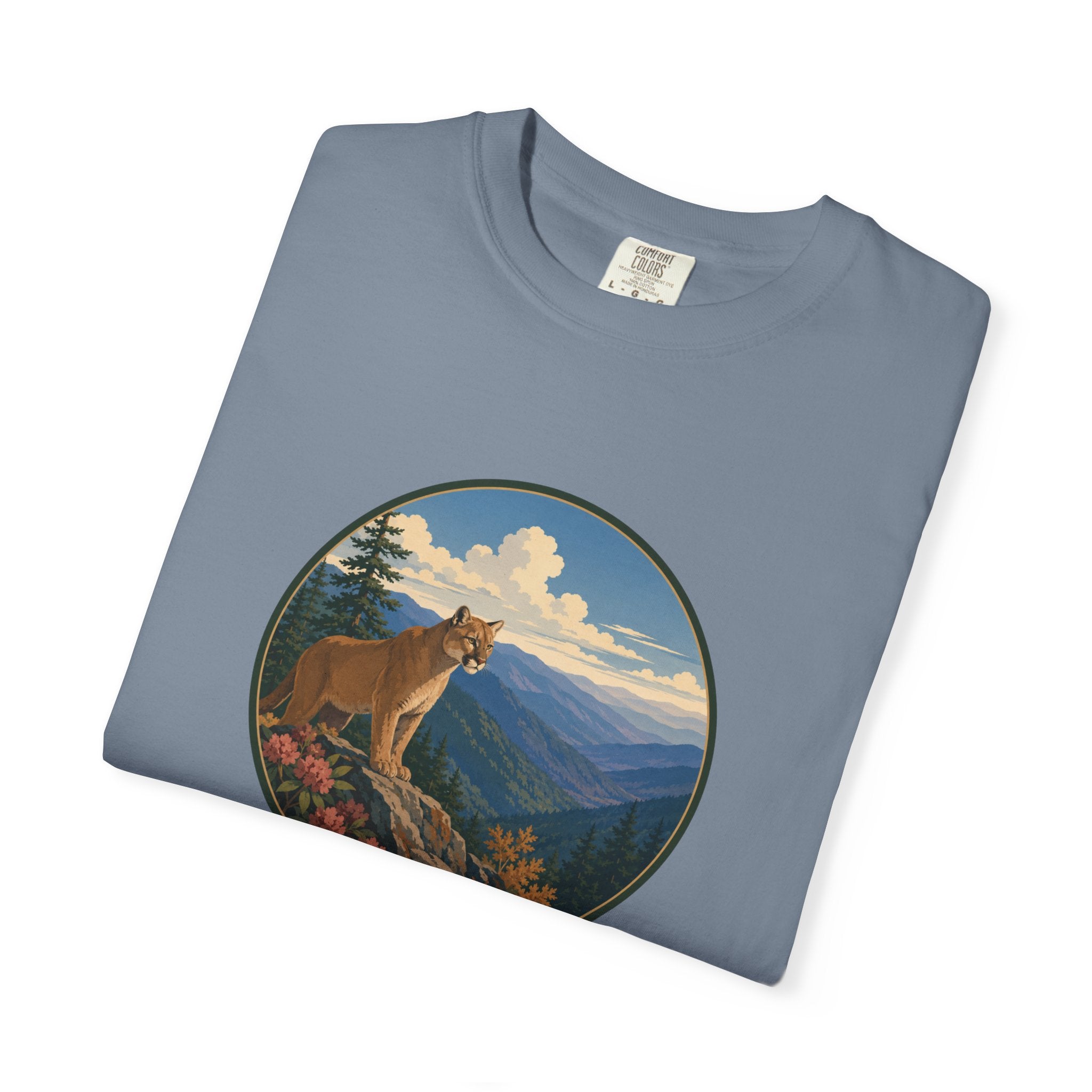 Mountain Lion Scenic T-Shirt — Vintage Nature Wildlife Graphic