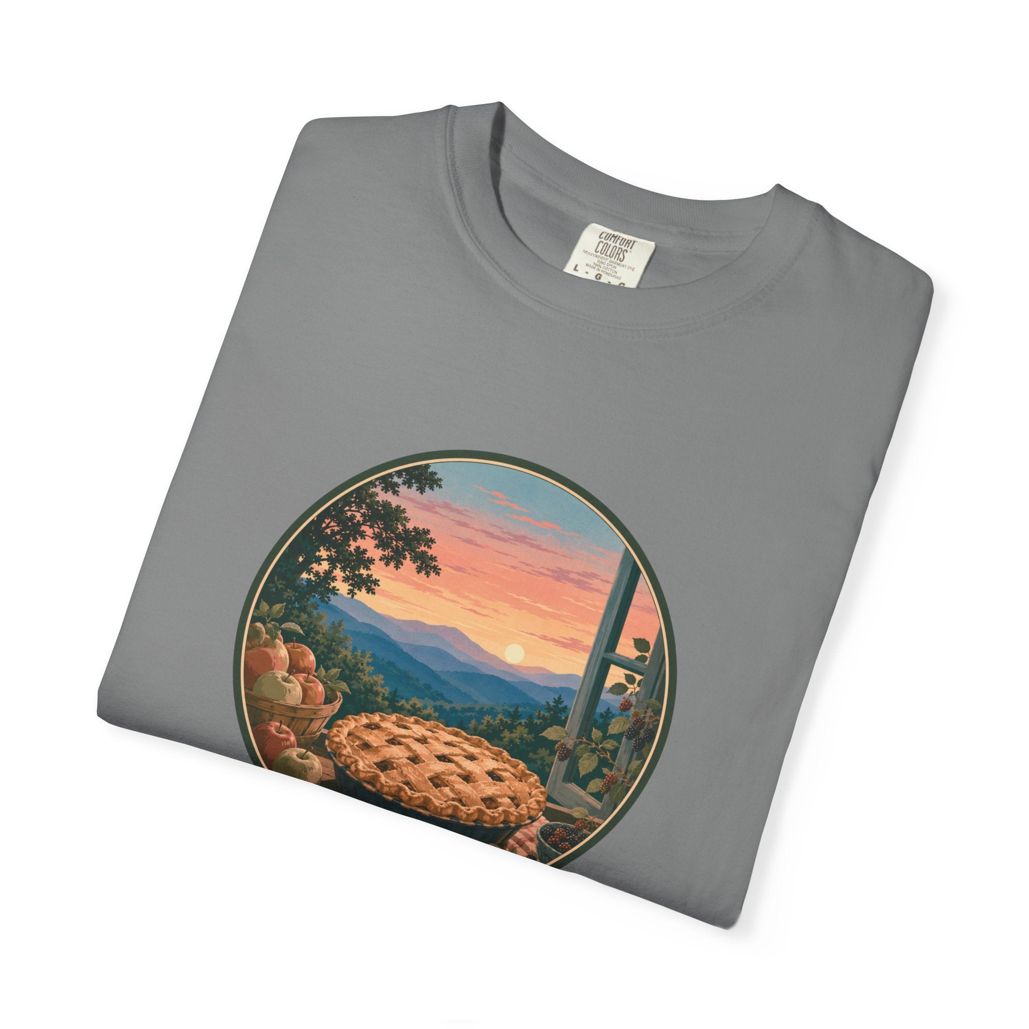 Scenic Pie Window T-Shirt — Sunset Mountain View Graphic Tee