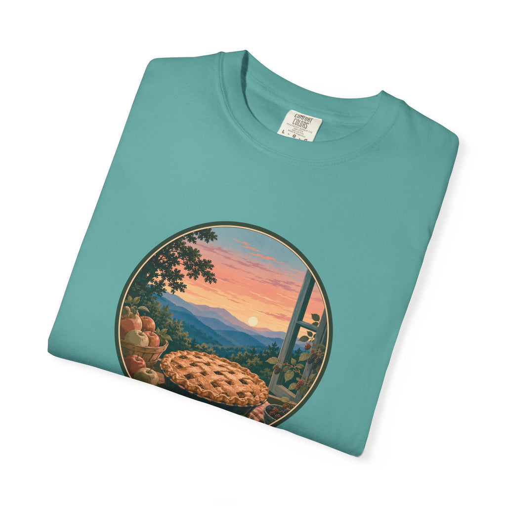 Scenic Pie Window T-Shirt — Sunset Mountain View Graphic Tee