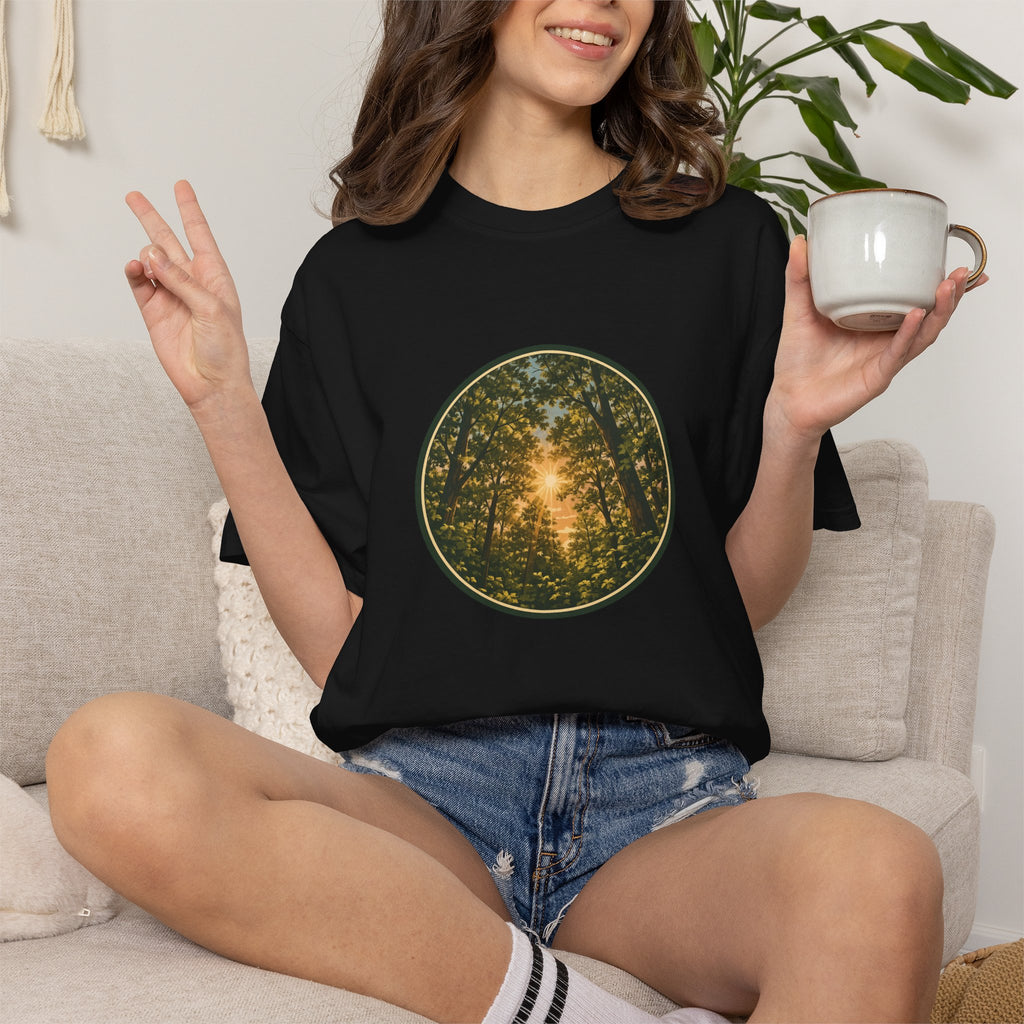 Forest Sunburst T-Shirt — Circular Woodland Nature Tee
