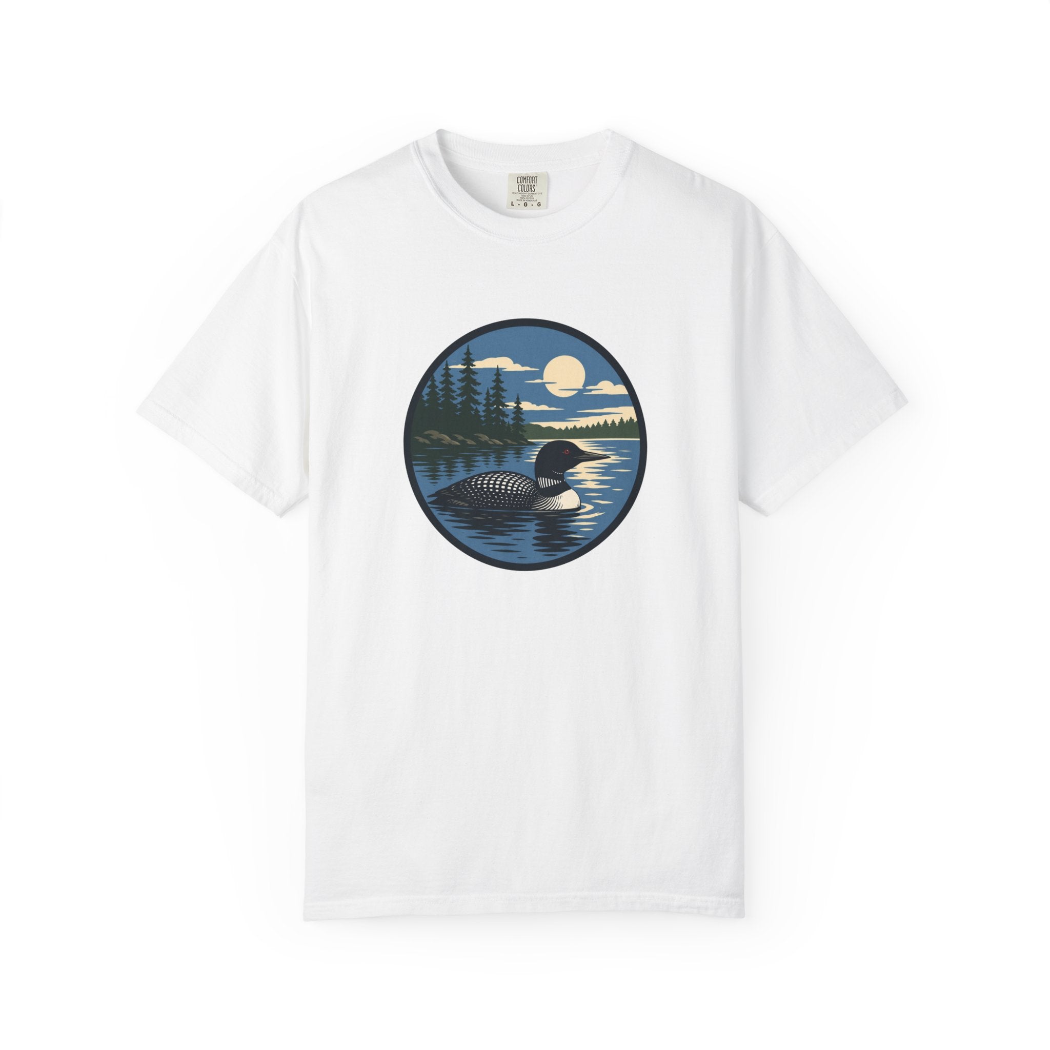 Loon Lake Sunset T-Shirt — Vintage Wilderness Loon Graphic