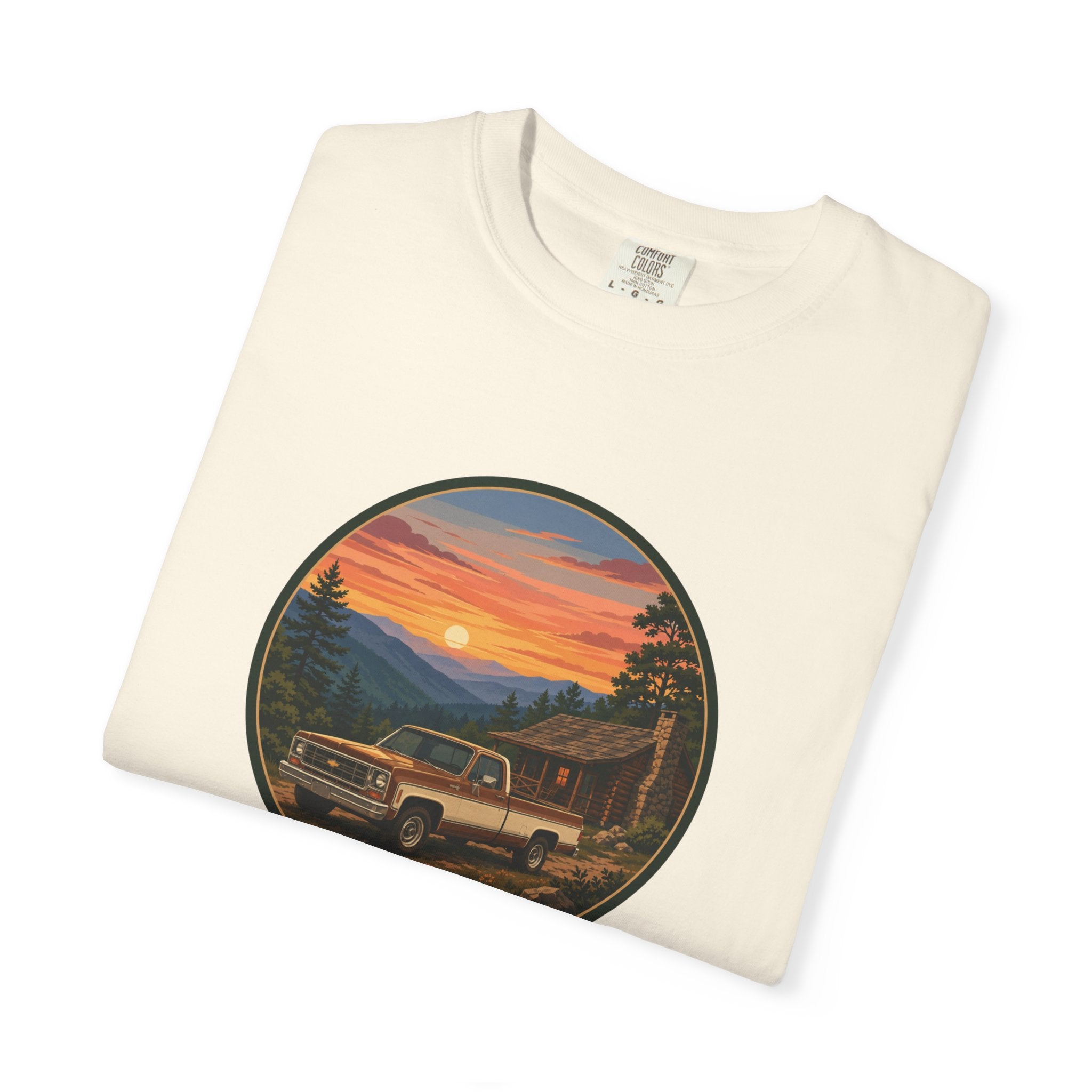 Sunset Cabin Truck T-Shirt — Vintage Classic Truck Tee