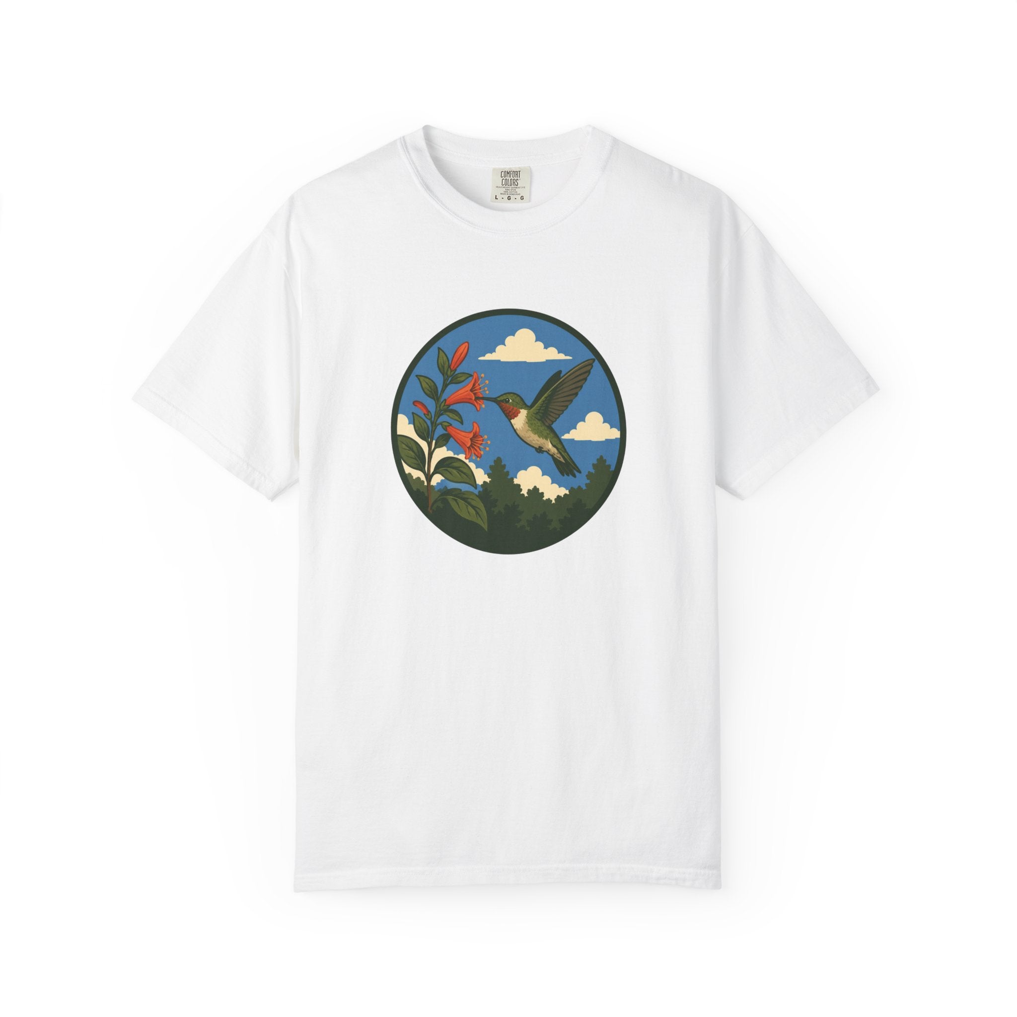 Hummingbird Circle Graphic T-Shirt — Floral Nature Tee