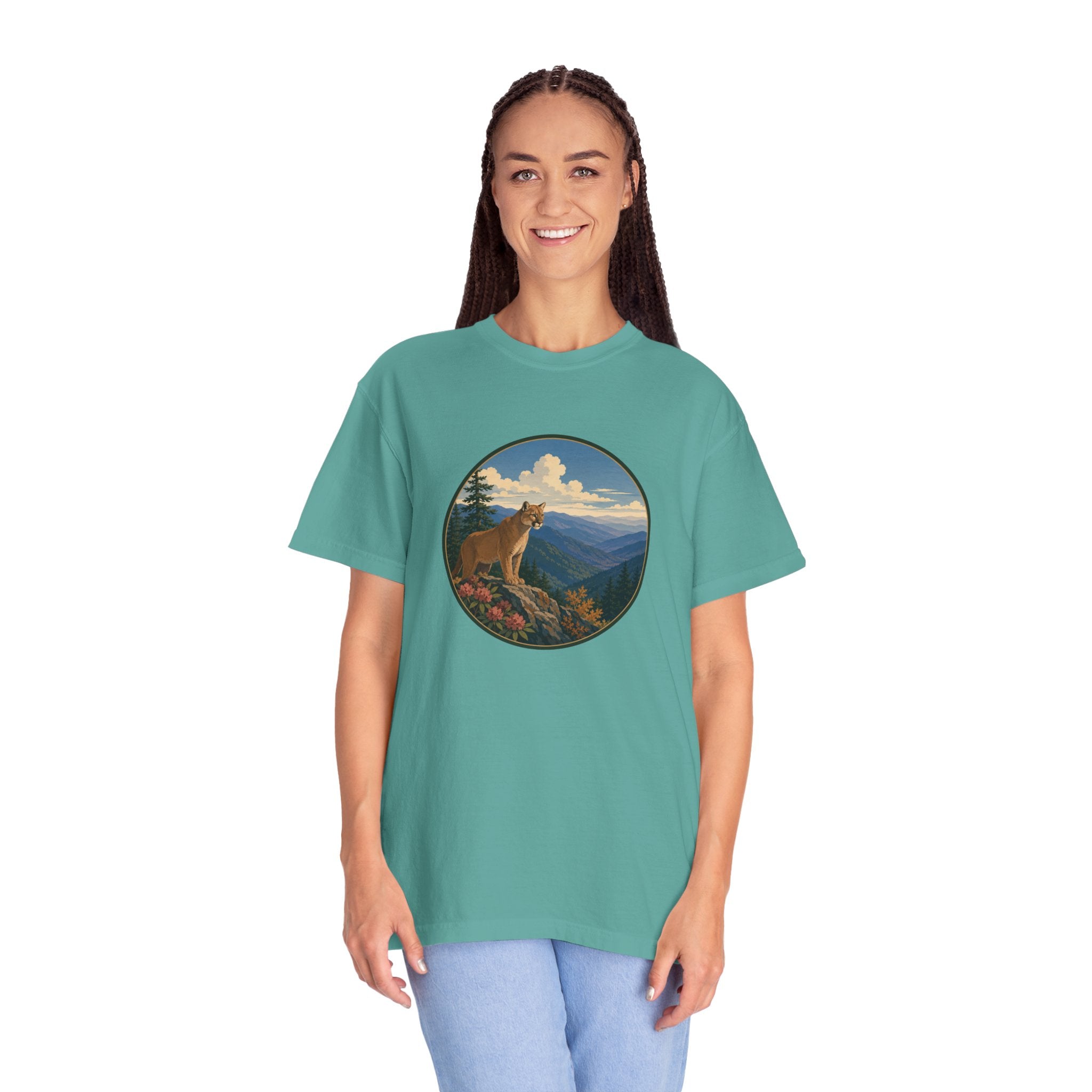 Mountain Lion Scenic T-Shirt — Vintage Nature Wildlife Graphic