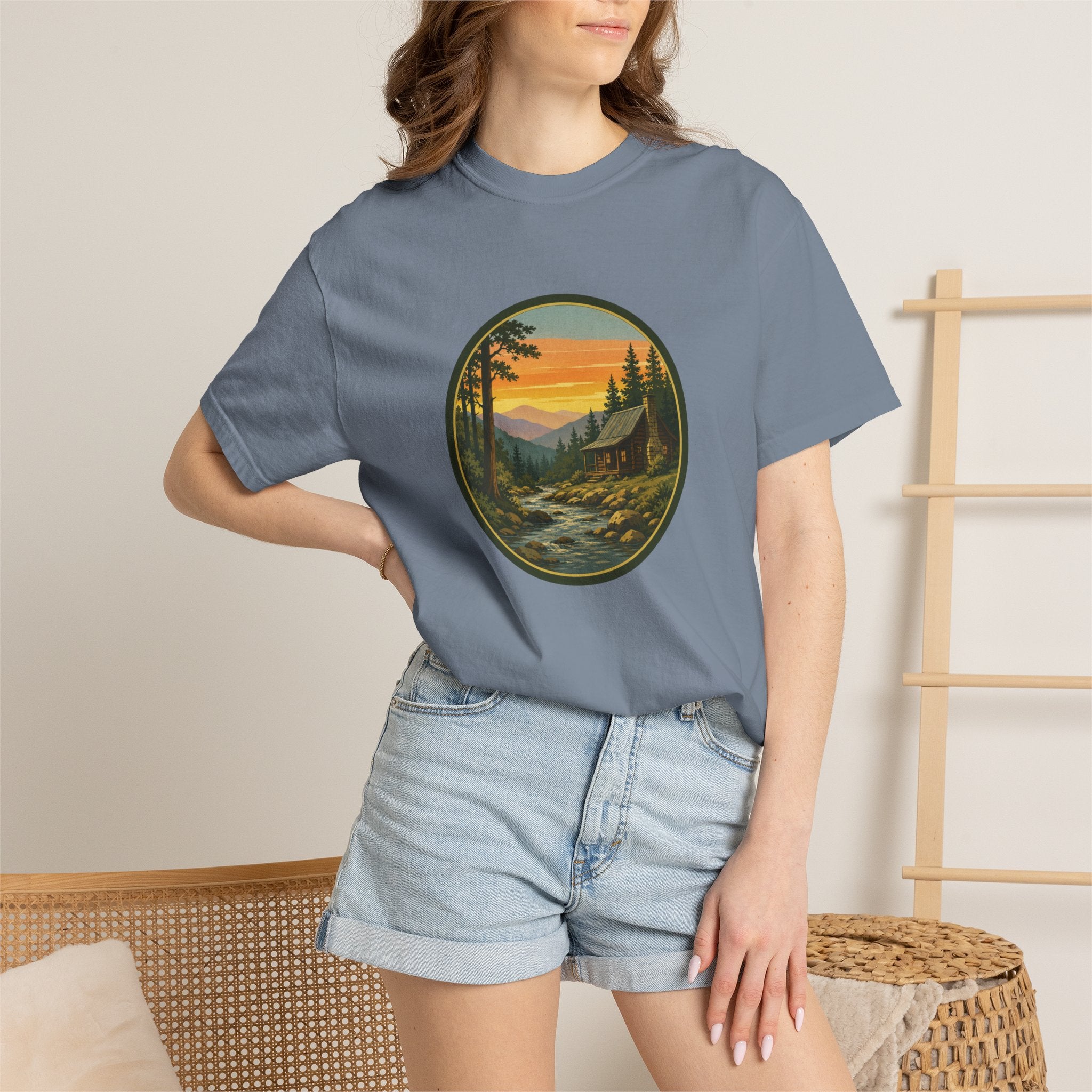 Nature Sunset River T-Shirt — Vintage Mountain Cabin Scenic Tee