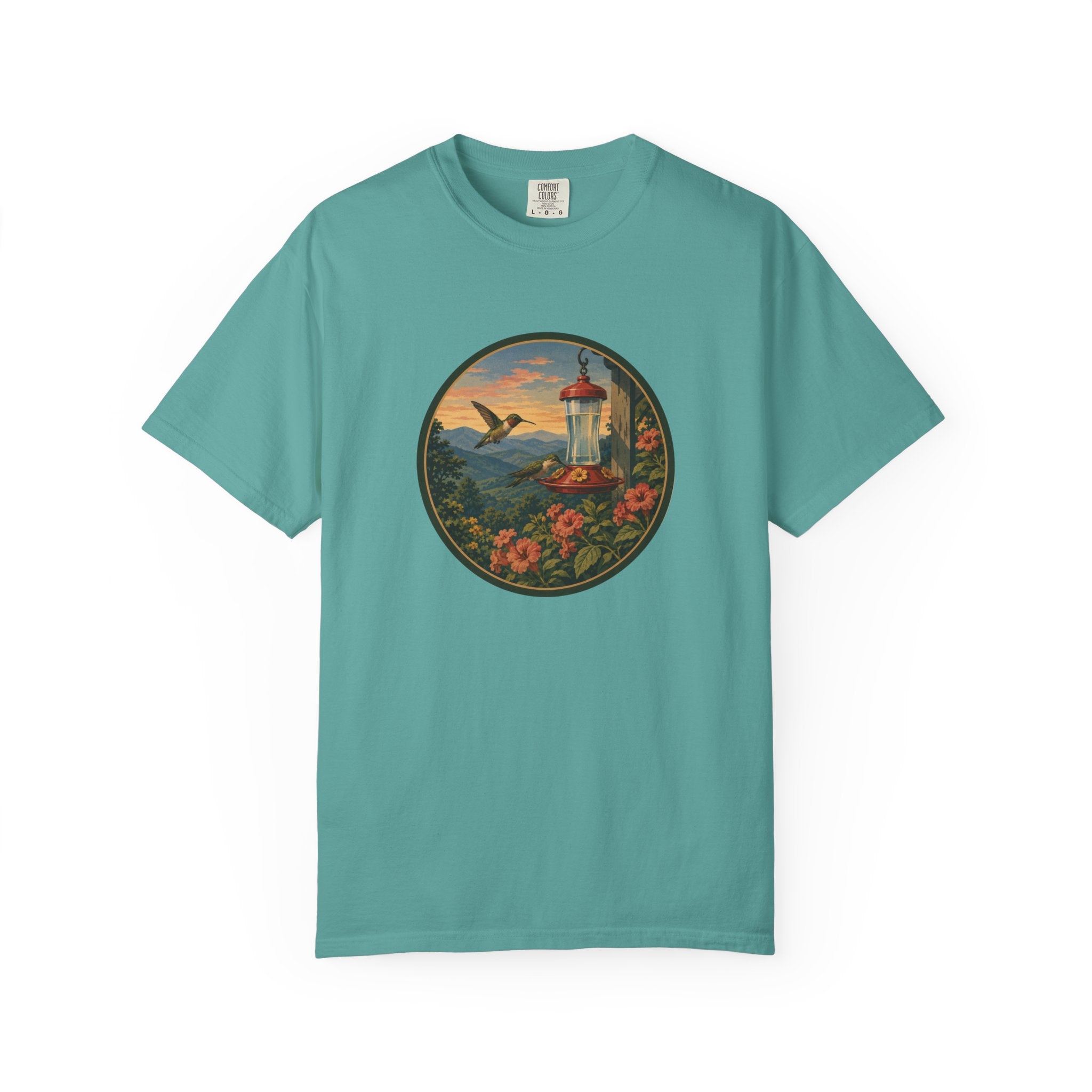 Hummingbird Sunset T-Shirt — Vintage Floral Graphic Tee