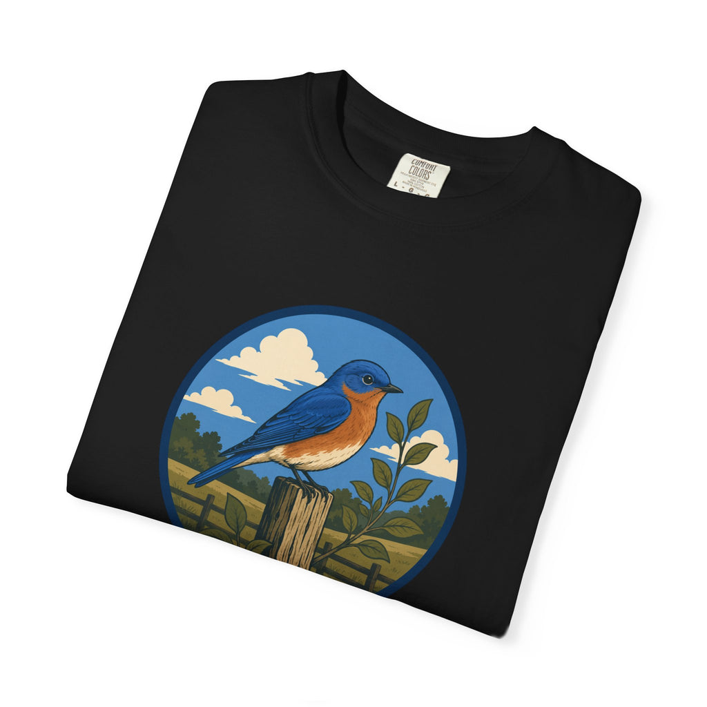 Eastern Bluebird Circle Tee — Vintage Birdwatching Graphic T-Shirt