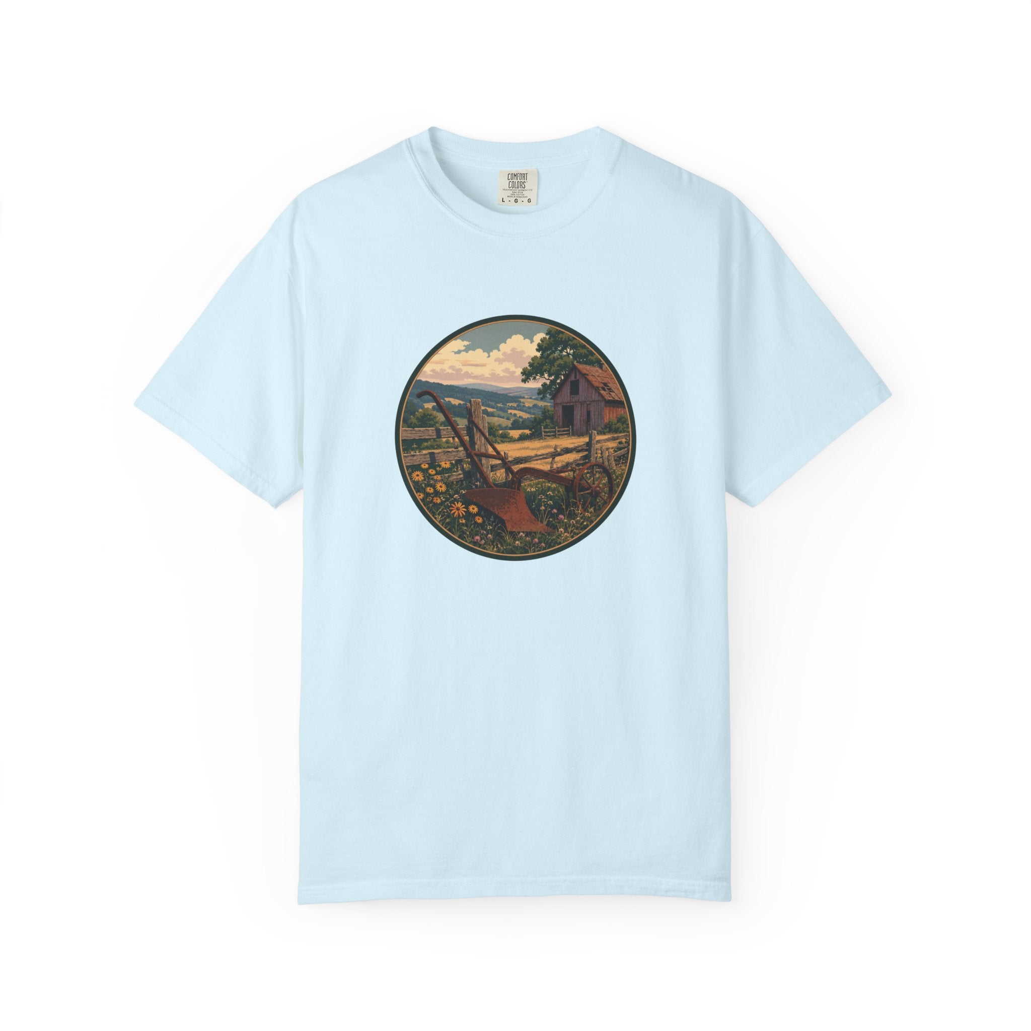 Vintage Countryside T-Shirt — Scenic Farm Landscape Graphic