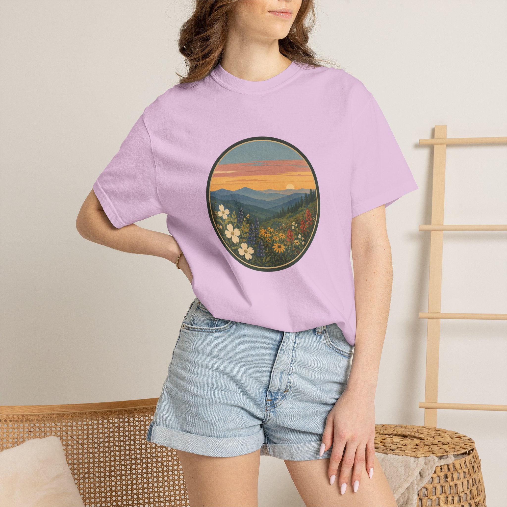 Scenic Sunset Mountain Wildflower T-Shirt