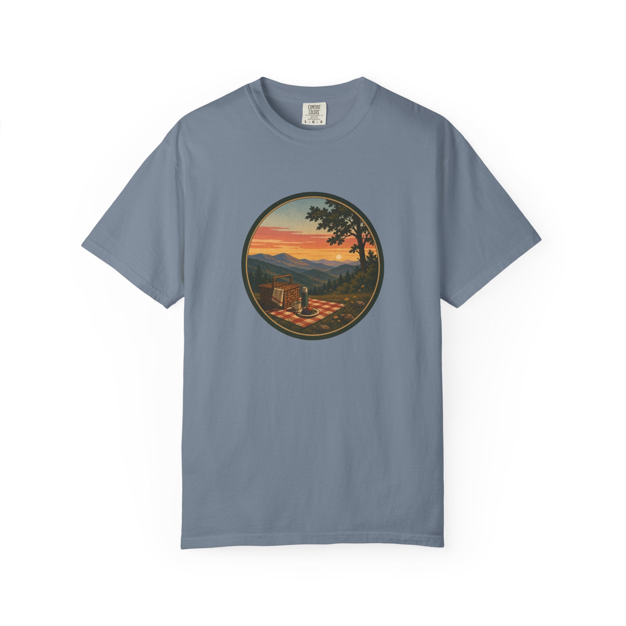 Sunset Picnic Tee — Scenic Mountain Picnic T-Shirt