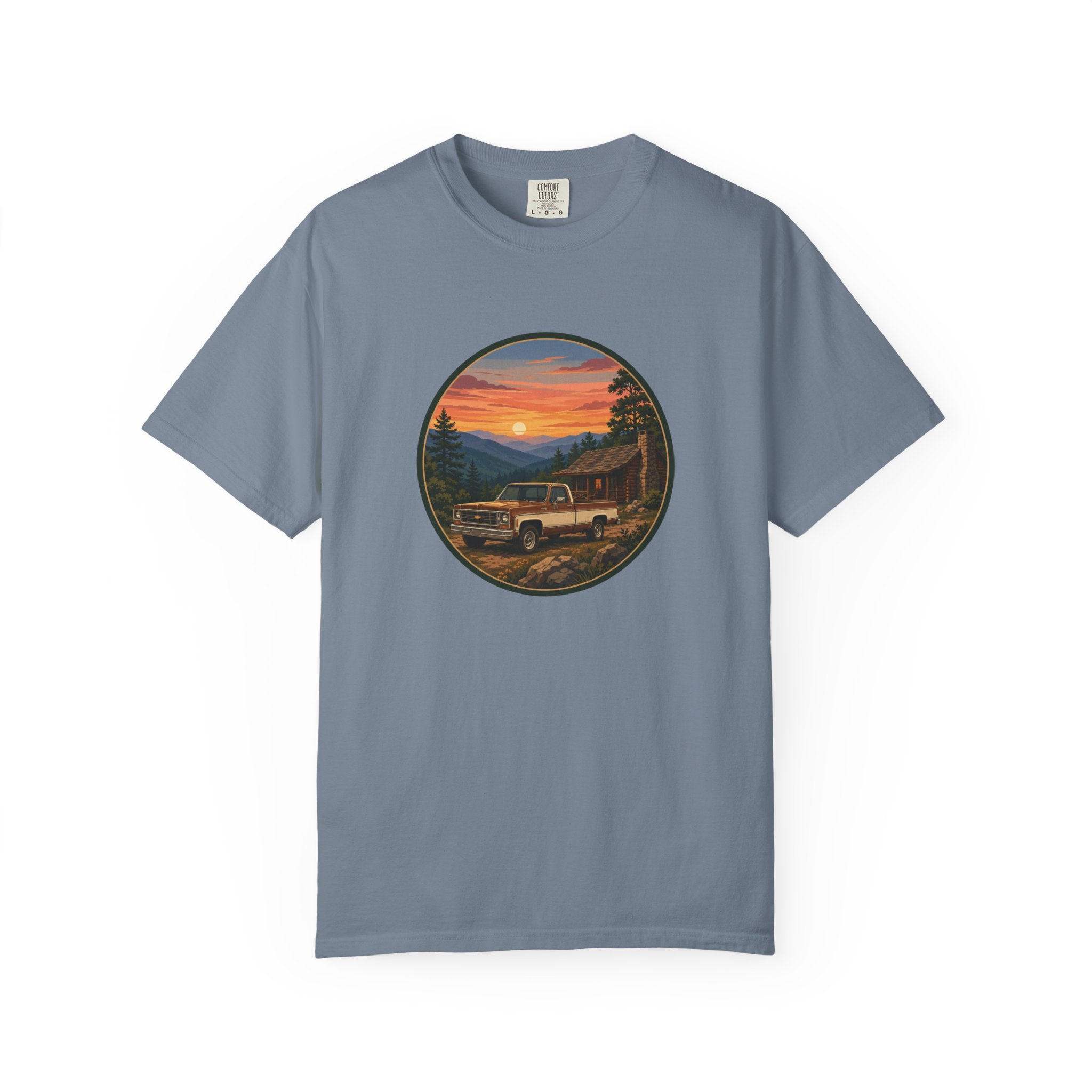 Sunset Cabin Truck T-Shirt — Vintage Classic Truck Tee