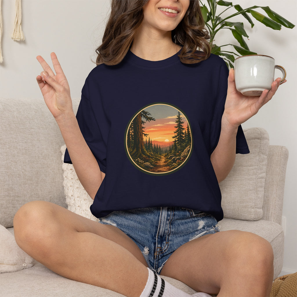 Sunset Hiking Trail Circle T-Shirt — Scenic Mountain Trail Tee
