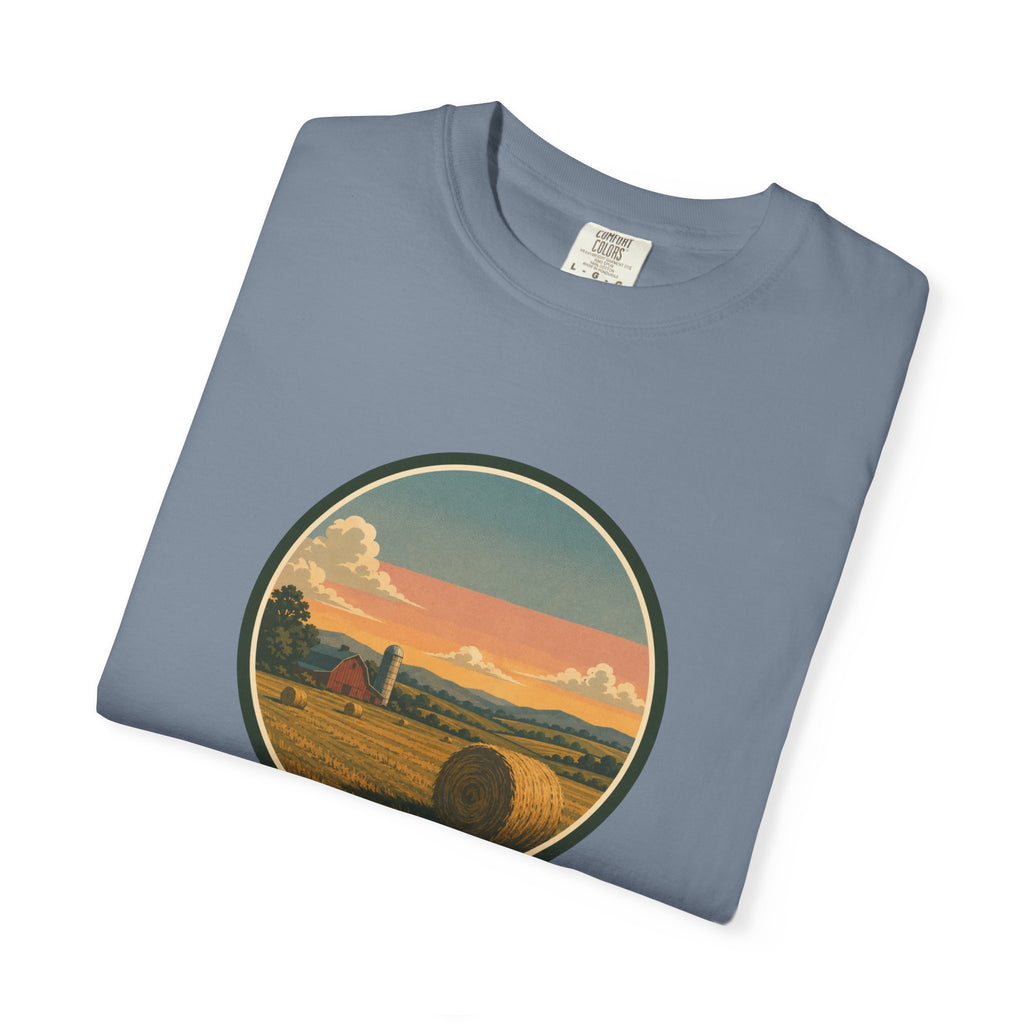 Sunset Hayfield T-Shirt — Vintage Farm Landscape Tee