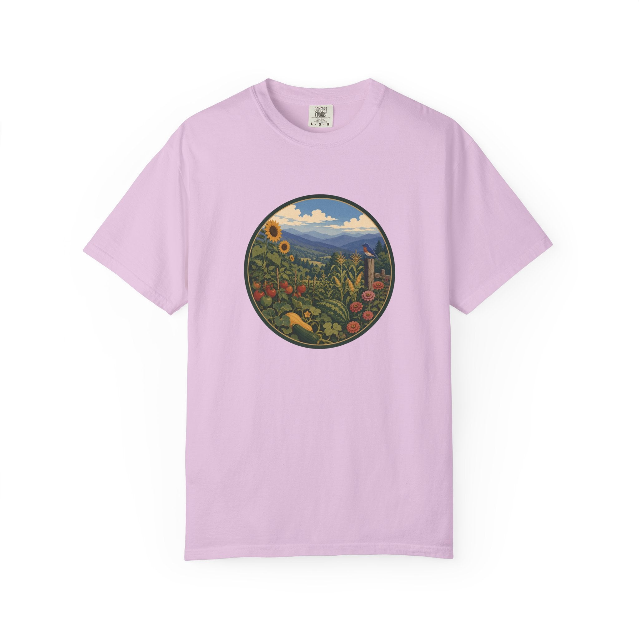 Scenic Garden Circle T-Shirt — Mountain Meadow Fresh Vegetables Graphic Tee