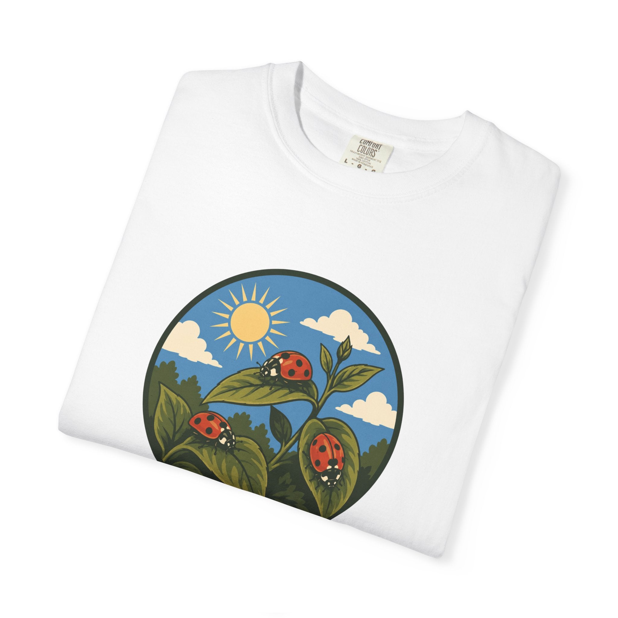 Ladybug Garden T-Shirt — Floral Nature Graphic Tee