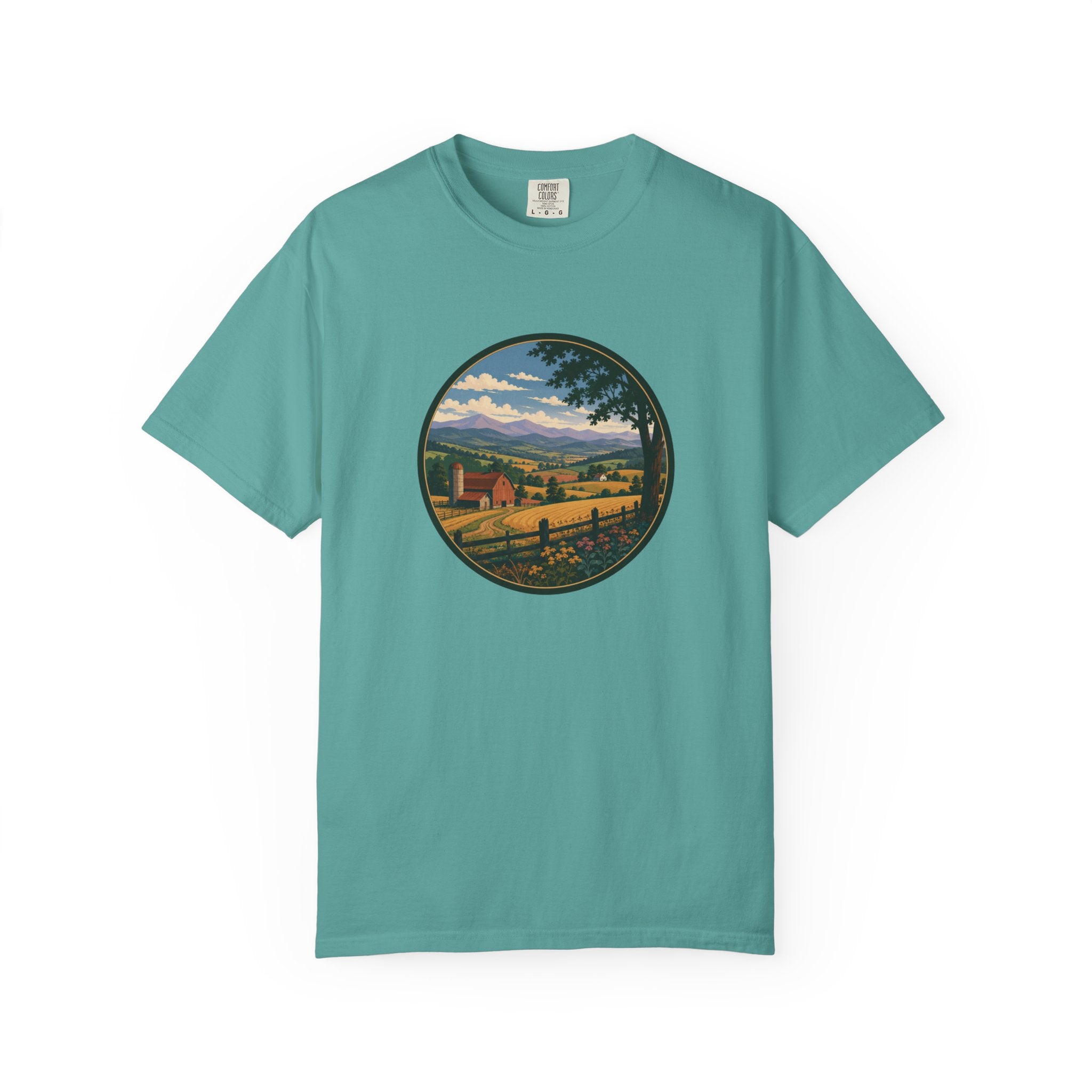 Scenic Countryside T-Shirt — Vintage Farm Landscape Graphic