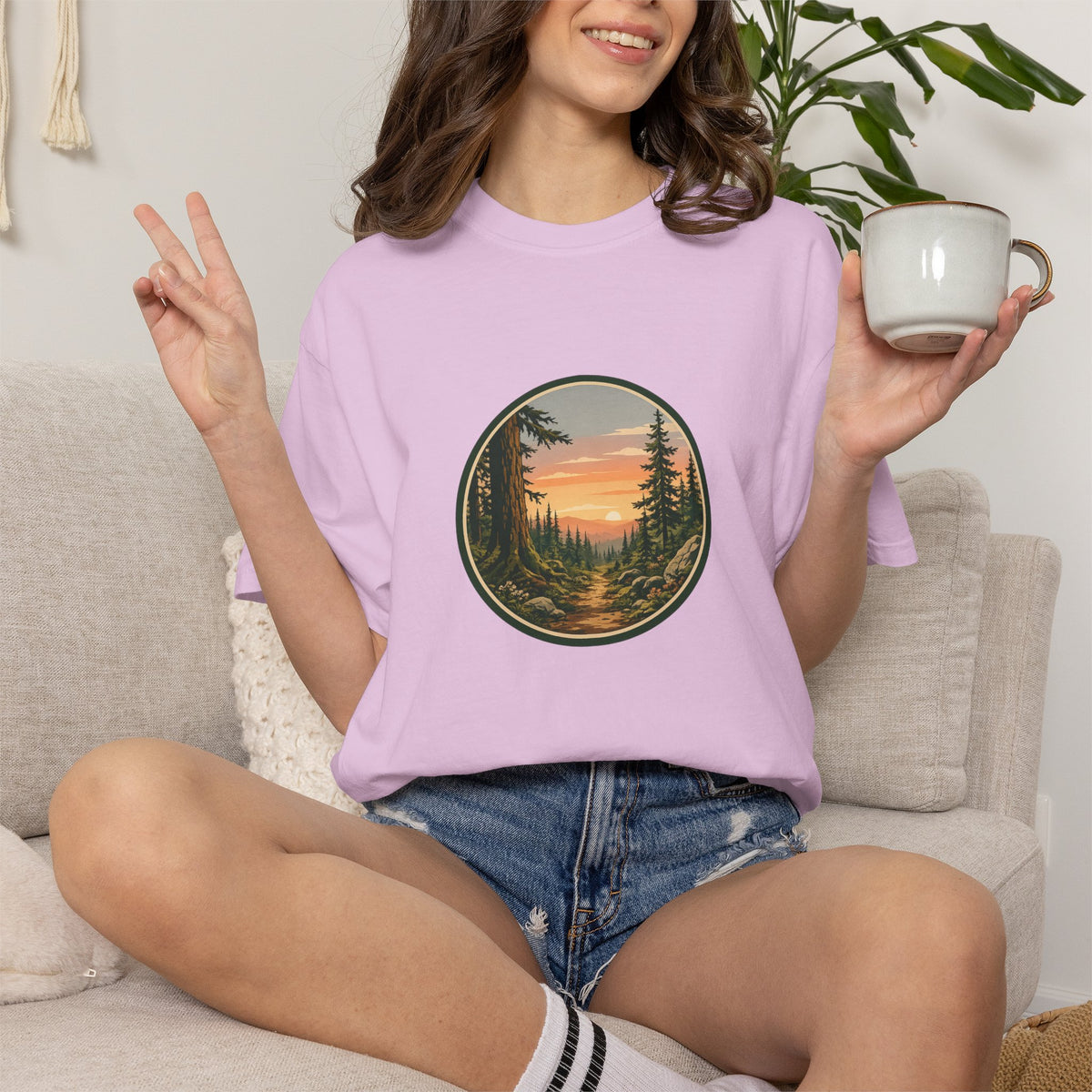 Sunset Hiking Trail Circle T-Shirt — Scenic Mountain Trail Tee