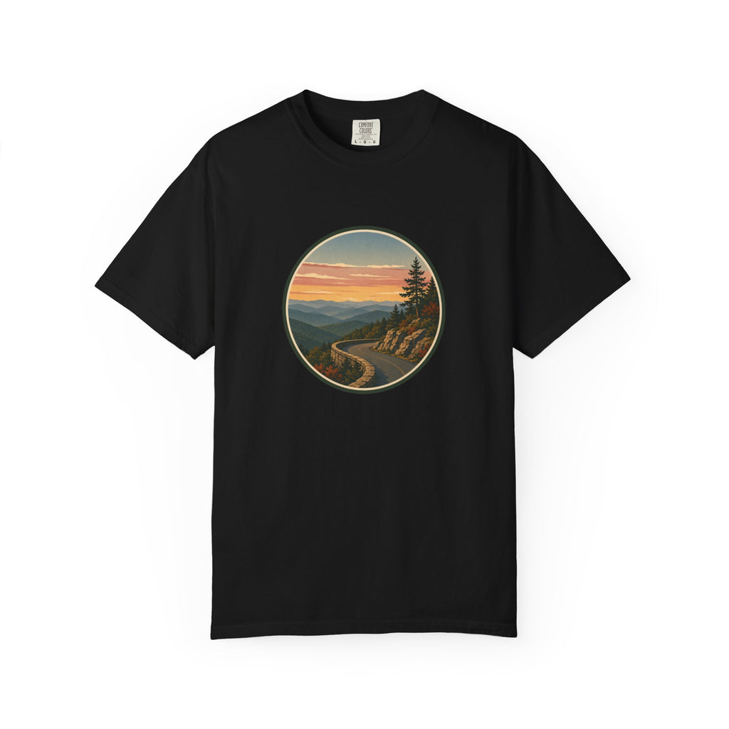 Scenic Sunset Road T-Shirt — Mountain Drive Vintage Circle Graphic