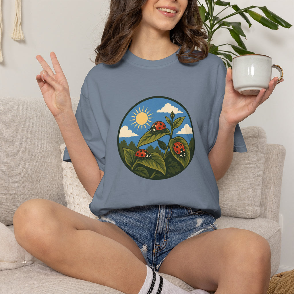 Ladybug Garden T-Shirt — Floral Nature Graphic Tee