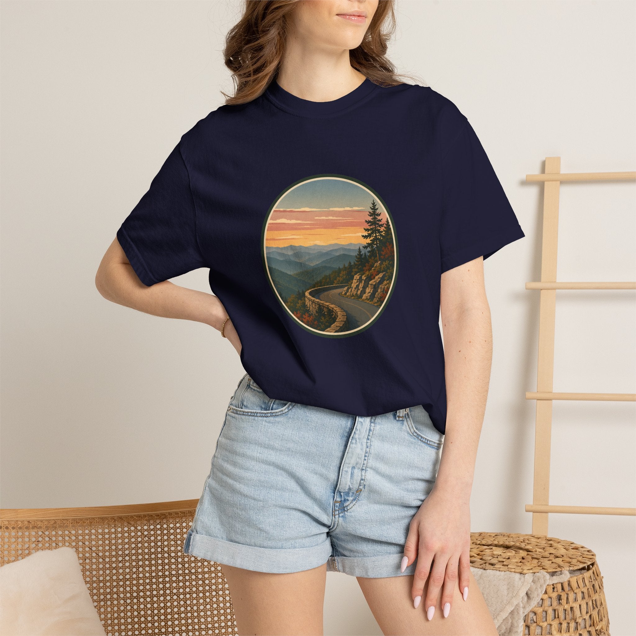 Scenic Sunset Road T-Shirt — Mountain Drive Vintage Circle Graphic