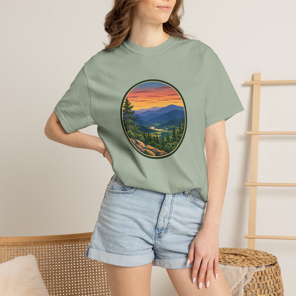 Retro Mountain Sunset T-Shirt — Scenic Blue Ridge Mountain Tee