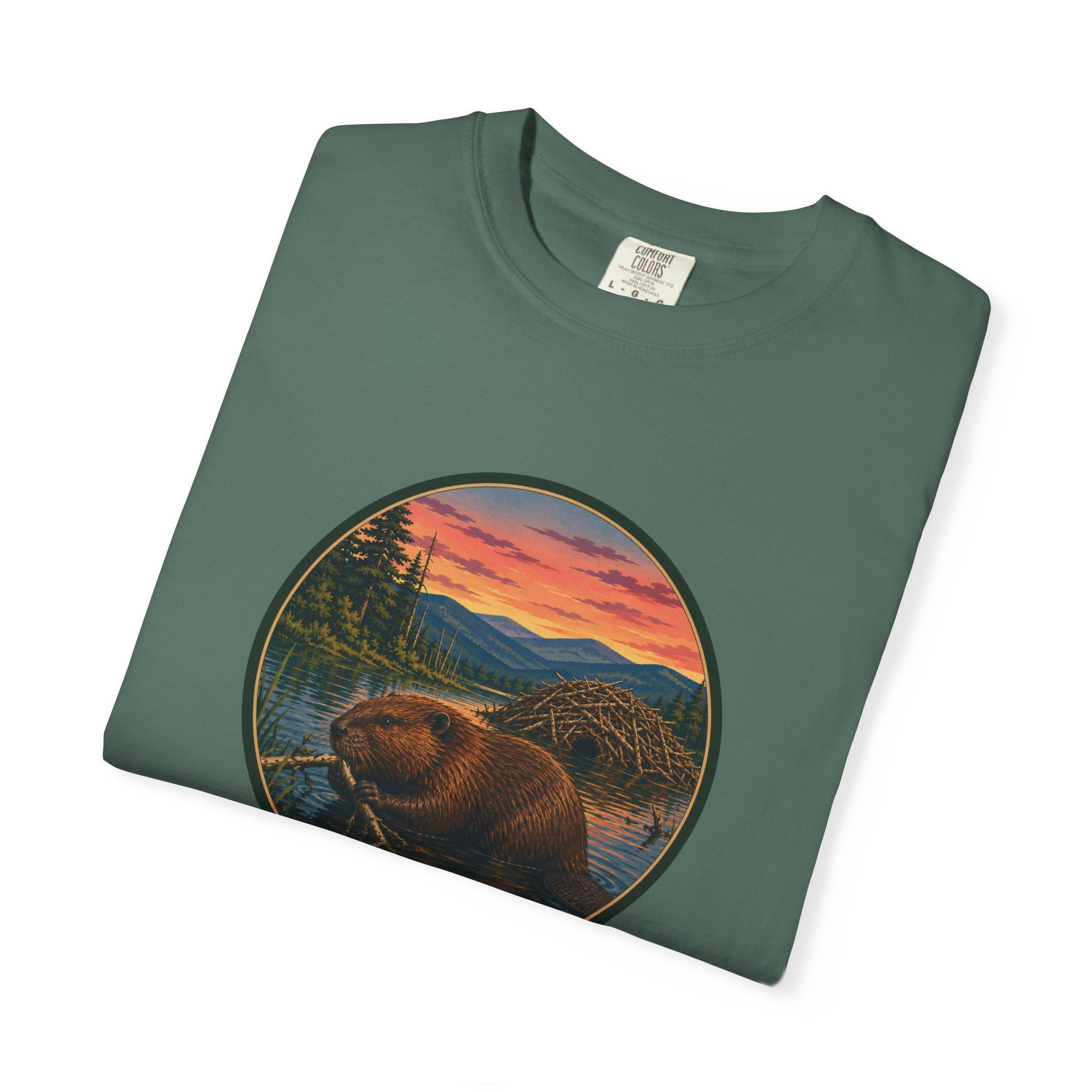 Beaver Sunset T-Shirt — Mountain Lake Wildlife Graphic Tee