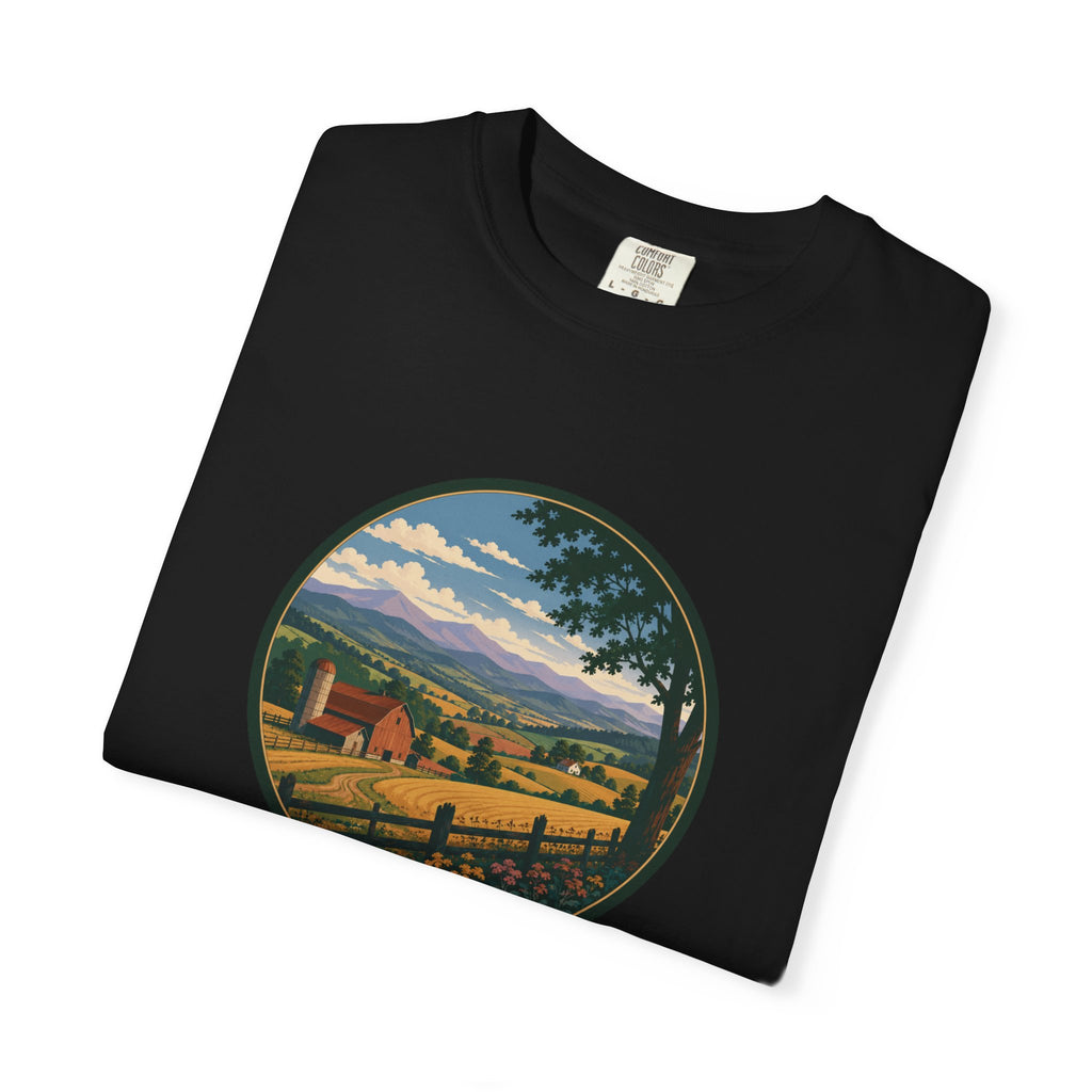 Scenic Countryside T-Shirt — Vintage Farm Landscape Graphic