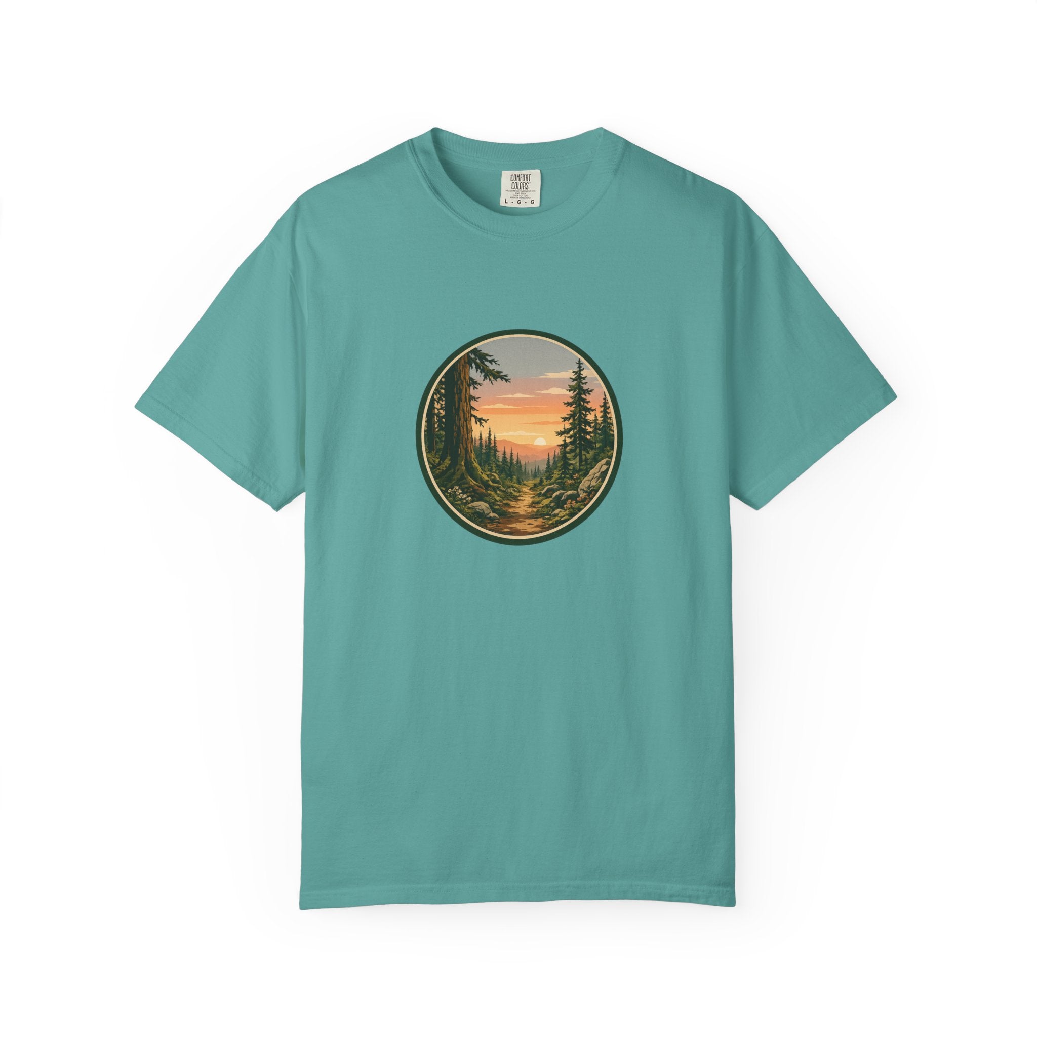 Sunset Hiking Trail Circle T-Shirt — Scenic Mountain Trail Tee