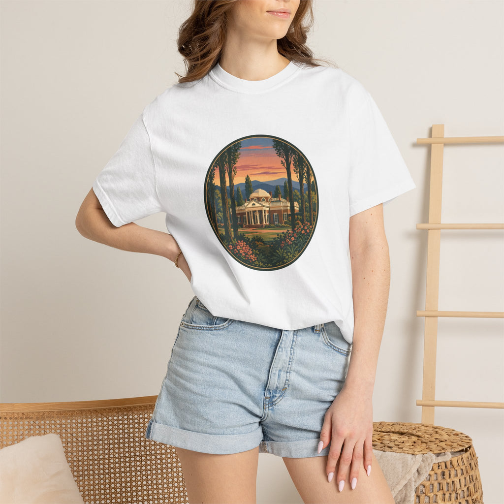 Thomas Jefferson Historic Home T-Shirt — Scenic Sunset Graphic Tee