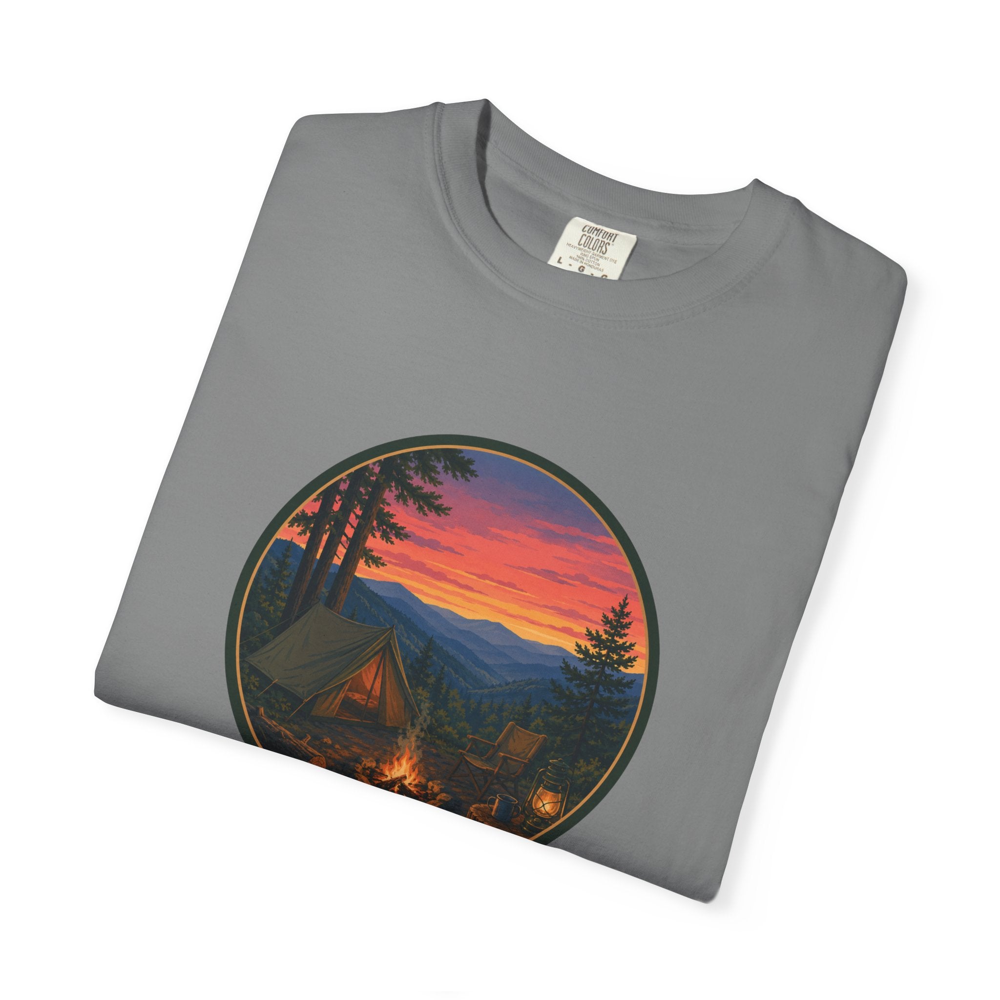 Camping Sunset T-Shirt — Vintage Campfire Scene Tee