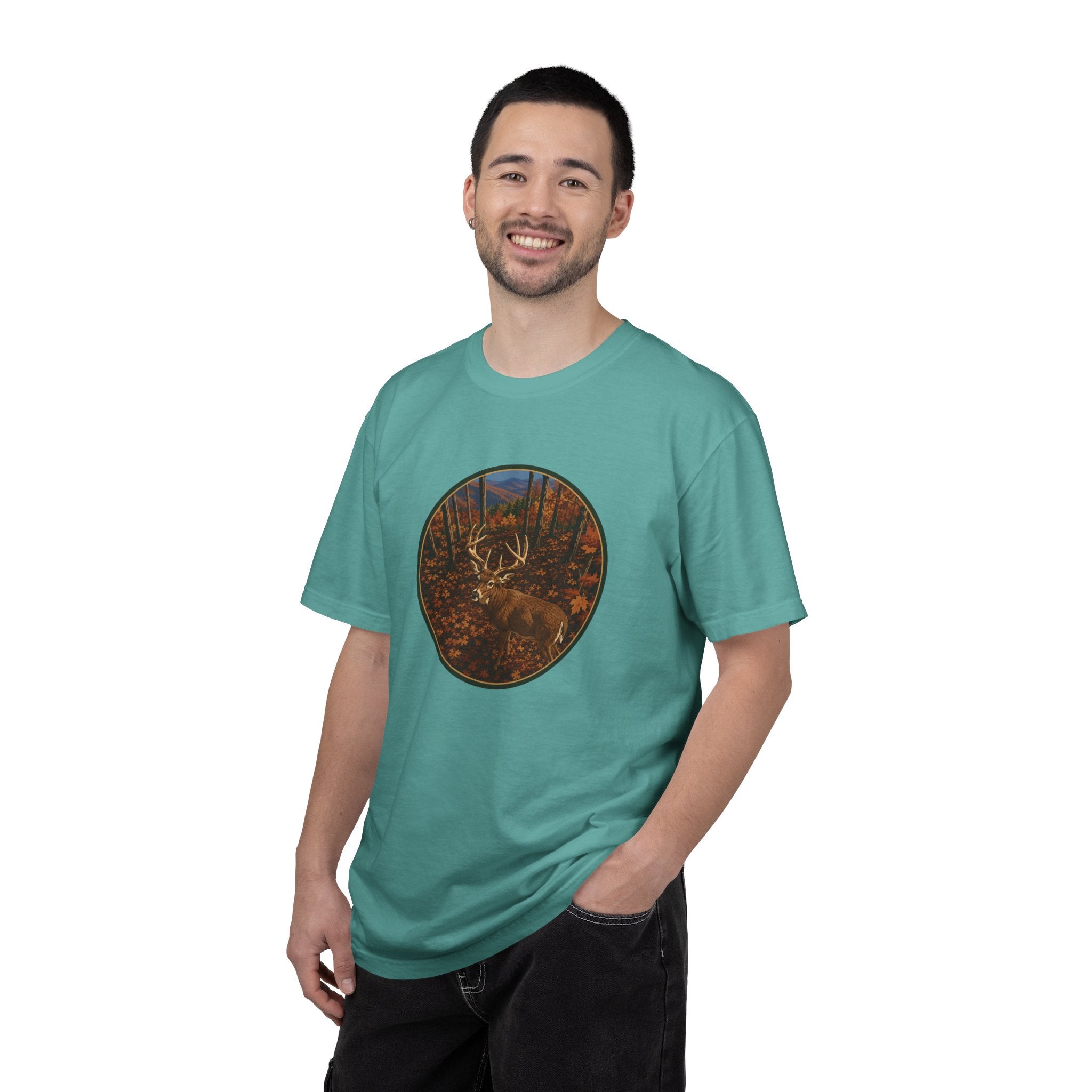 Whitetail BuckT-Shirt — Autumn Forest Deer Circle Graphic