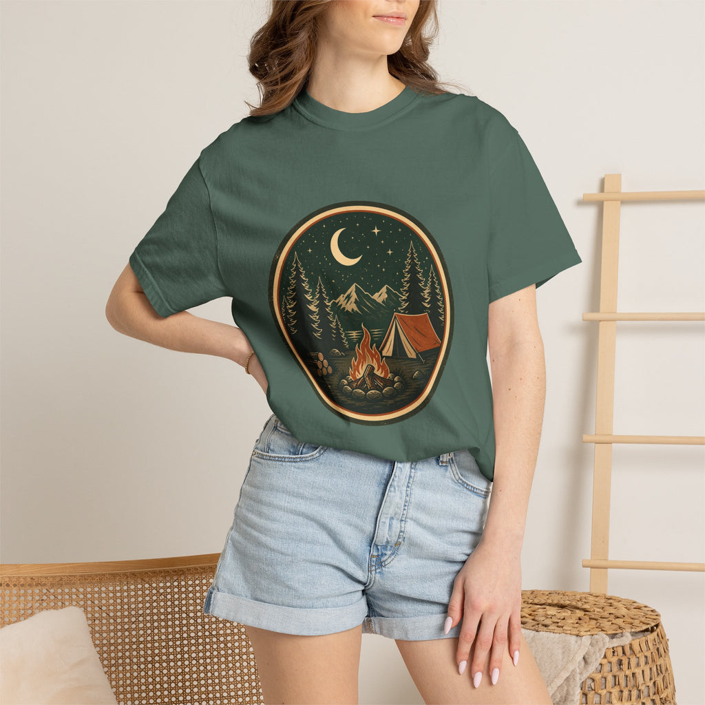 Camping Night T-Shirt — Retro Campfire & Tent Graphic