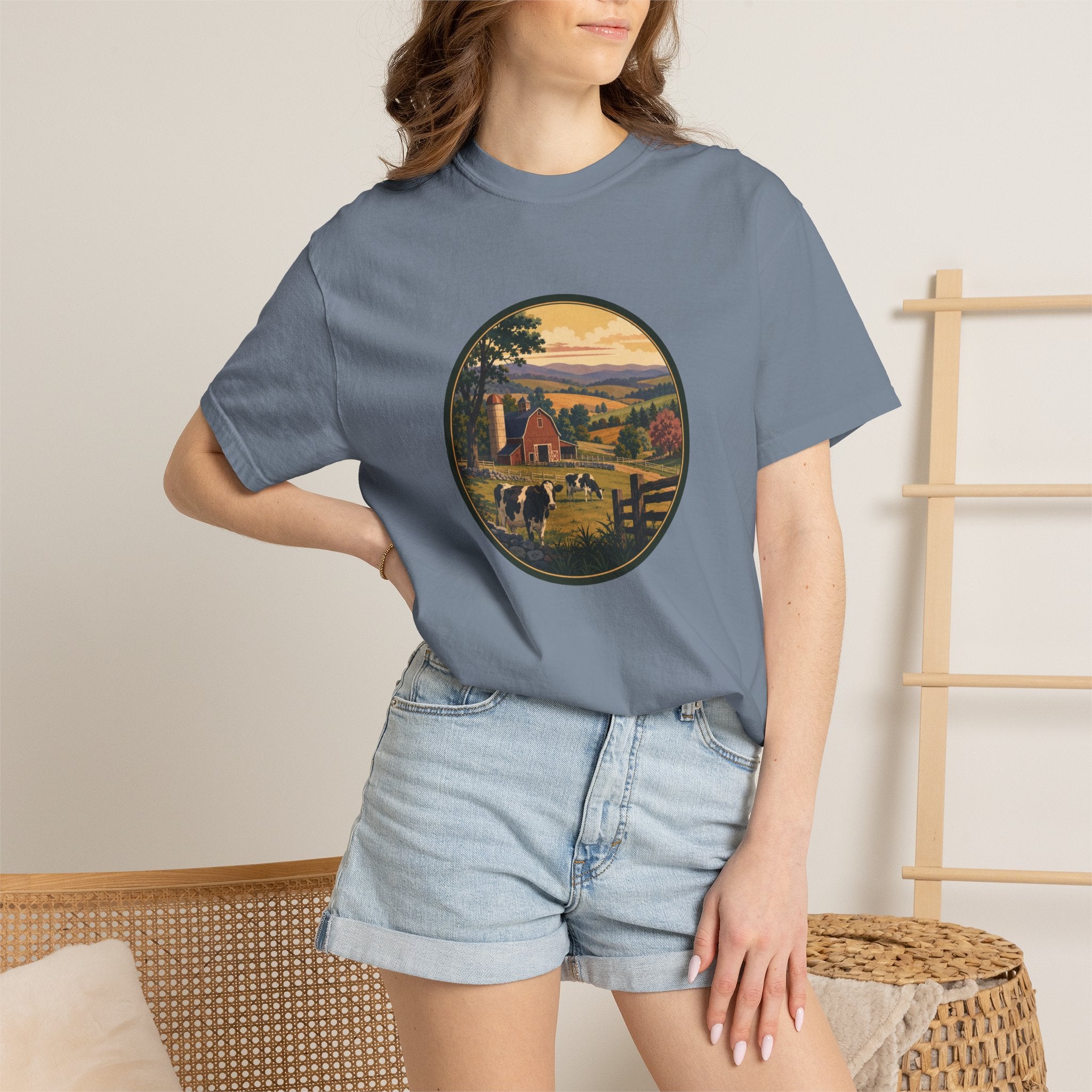 Vintage Country Dairy Farm Scene T-Shirt