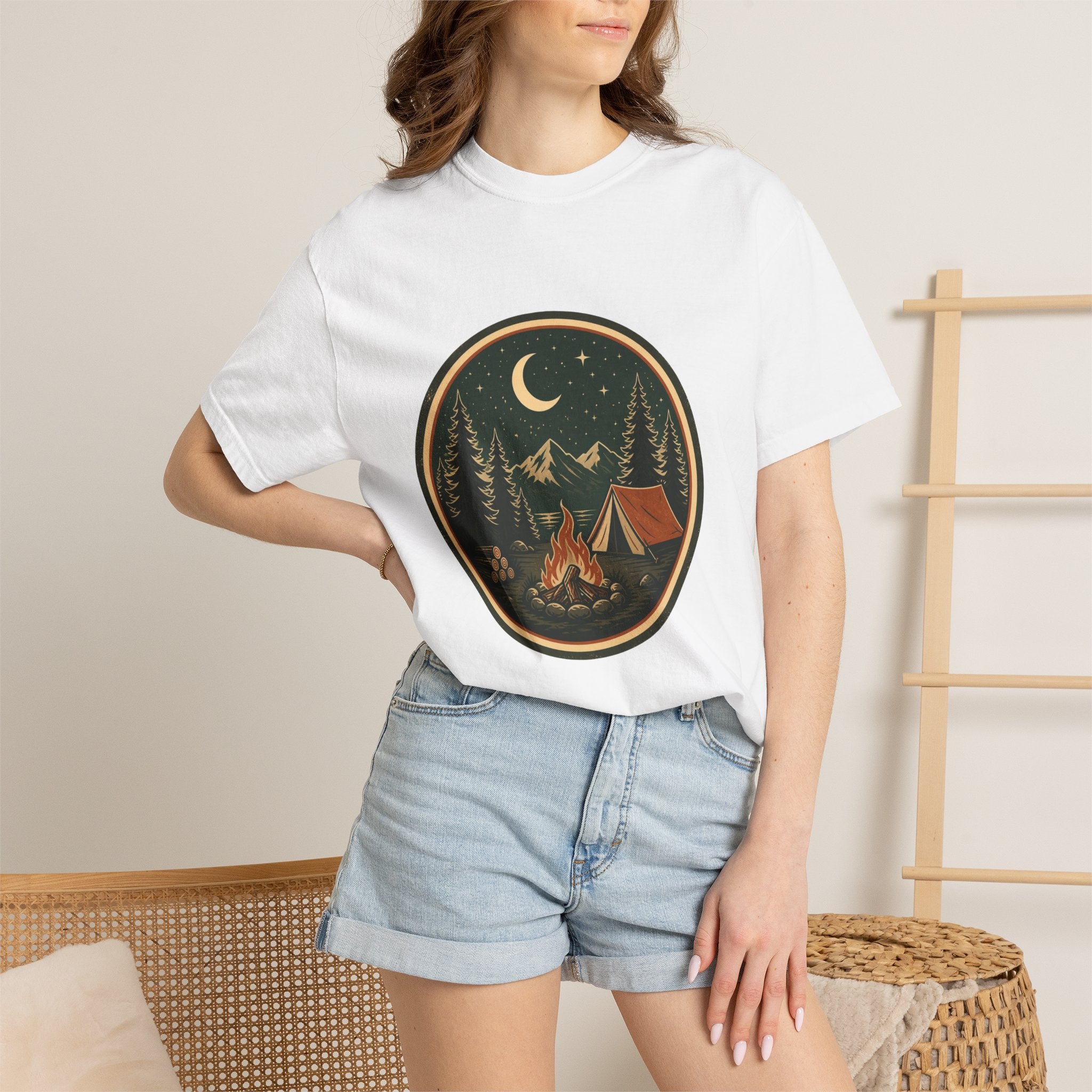 Camping Night T-Shirt — Retro Campfire & Tent Graphic