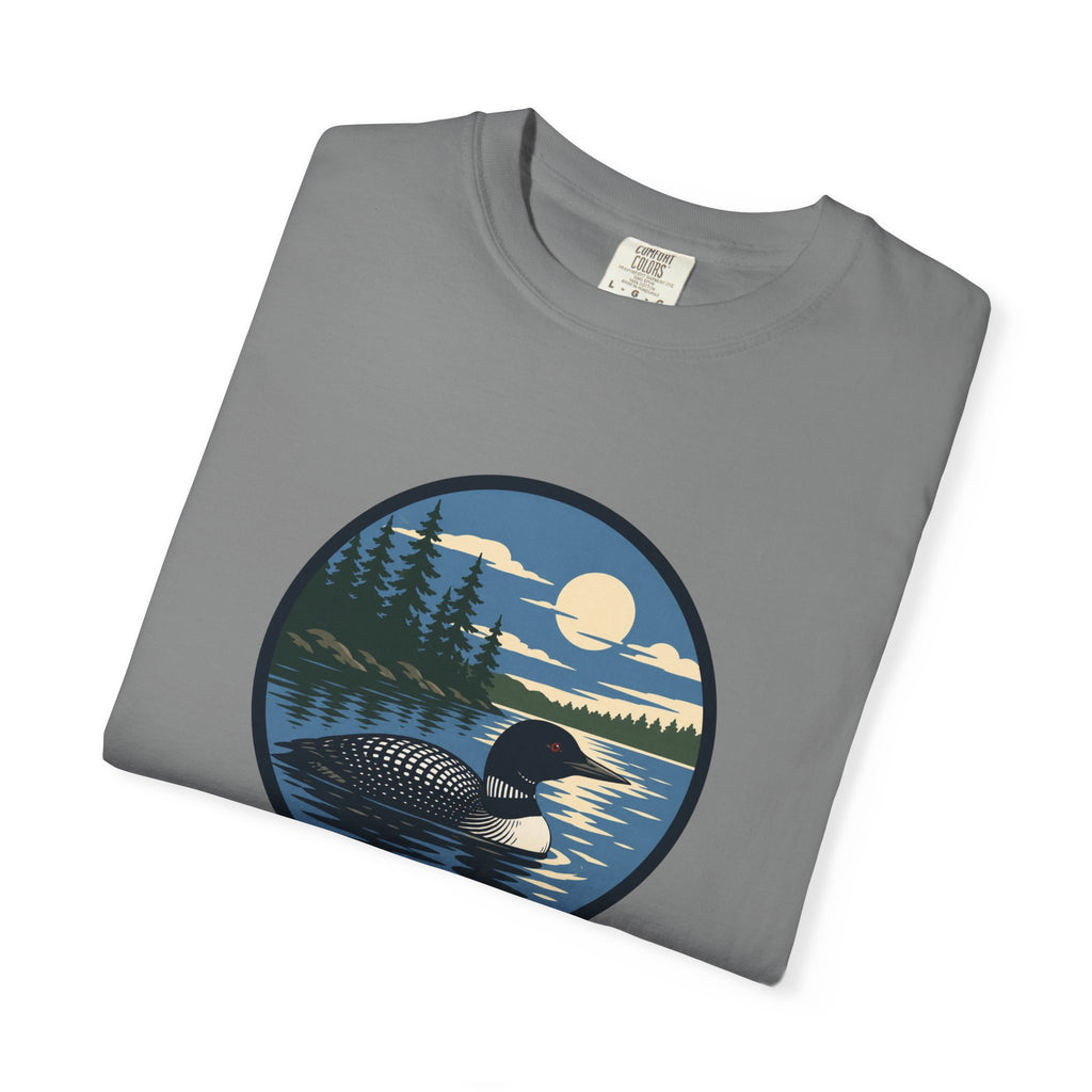 Loon Lake Sunset T-Shirt — Vintage Wilderness Loon Graphic