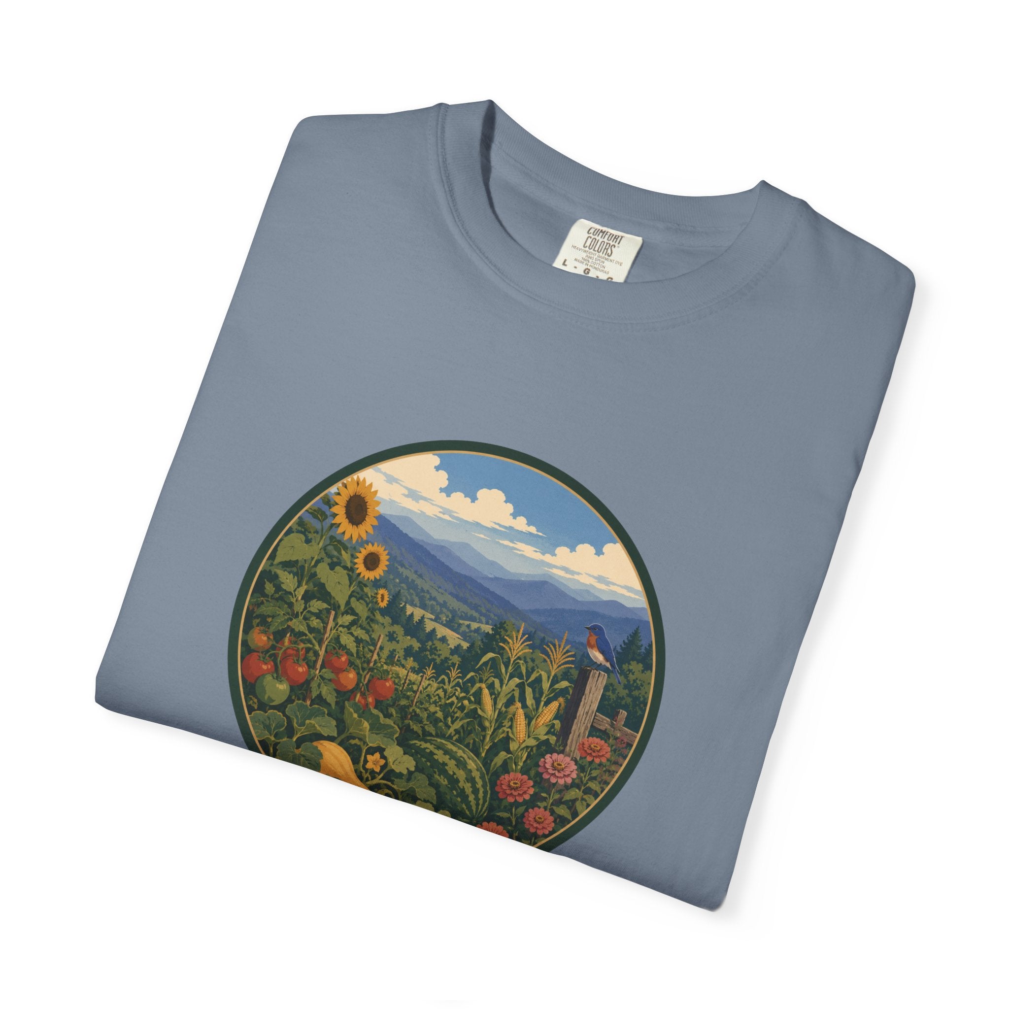 Scenic Garden Circle T-Shirt — Mountain Meadow Fresh Vegetables Graphic Tee