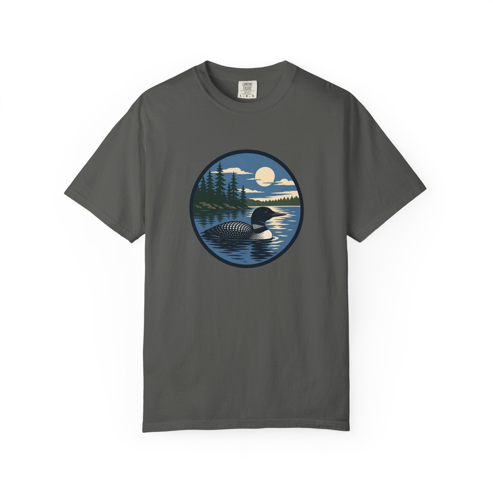 Loon Lake Sunset T-Shirt — Vintage Wilderness Loon Graphic
