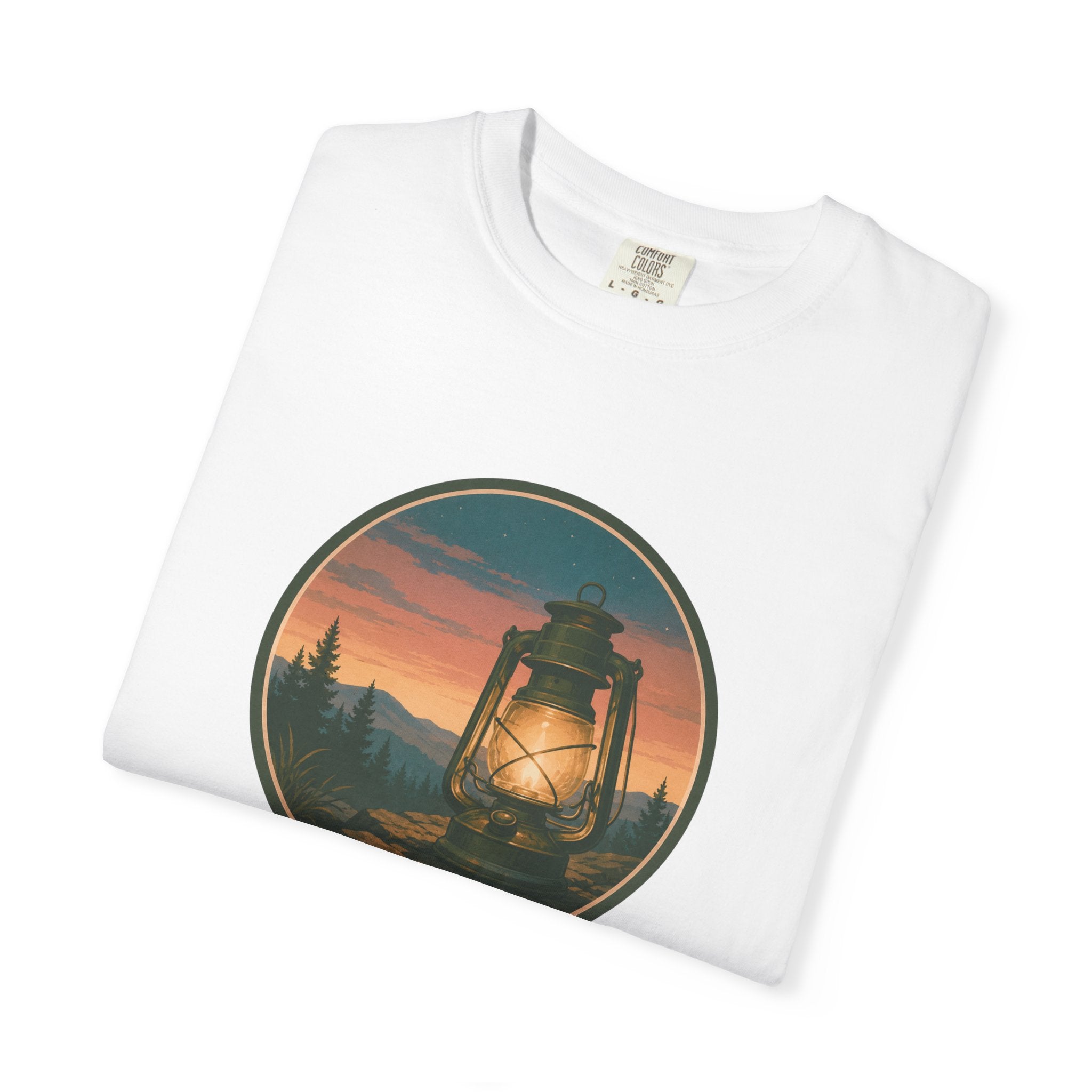 Lantern Sunset T-Shirt — Vintage Campfire Night Graphic Tee