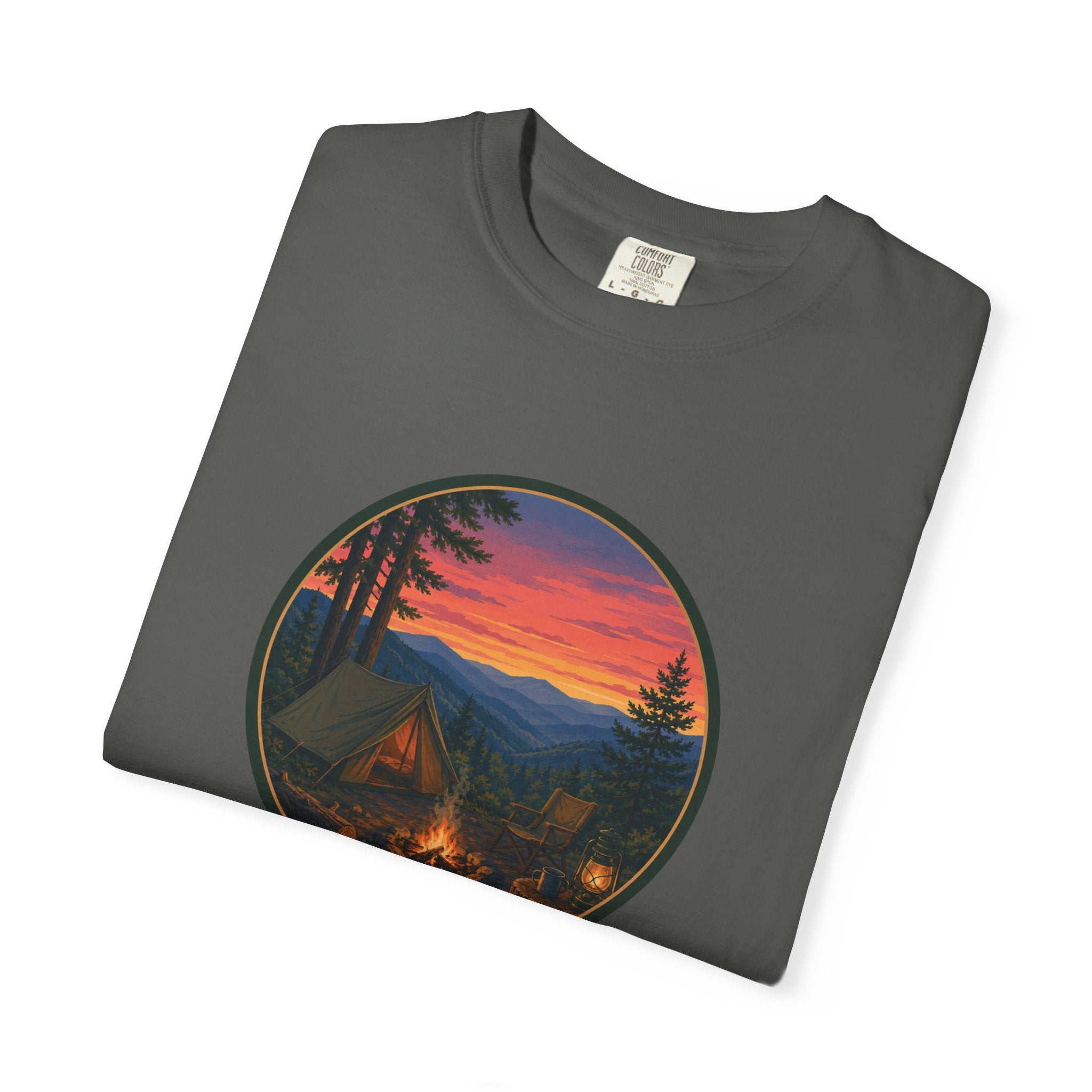 Camping Sunset T-Shirt — Vintage Campfire Scene Tee