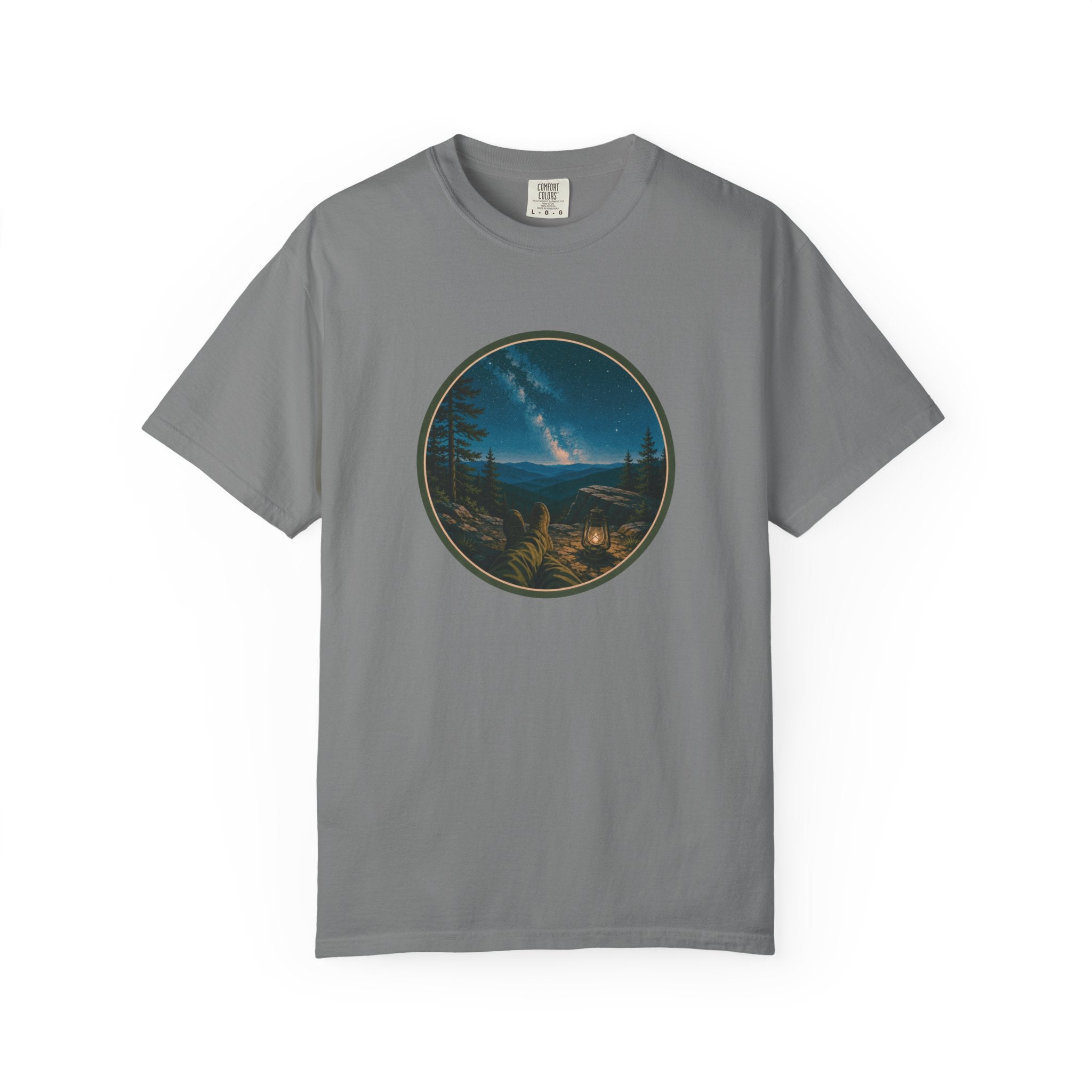 Night Sky Mountain T-Shirt — Circular Scenic Landscape Tee
