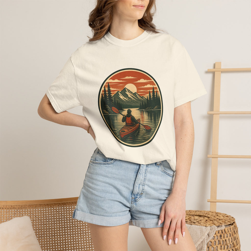 Canoe Sunset T-Shirt — Retro Mountain Lake Adventure Tee