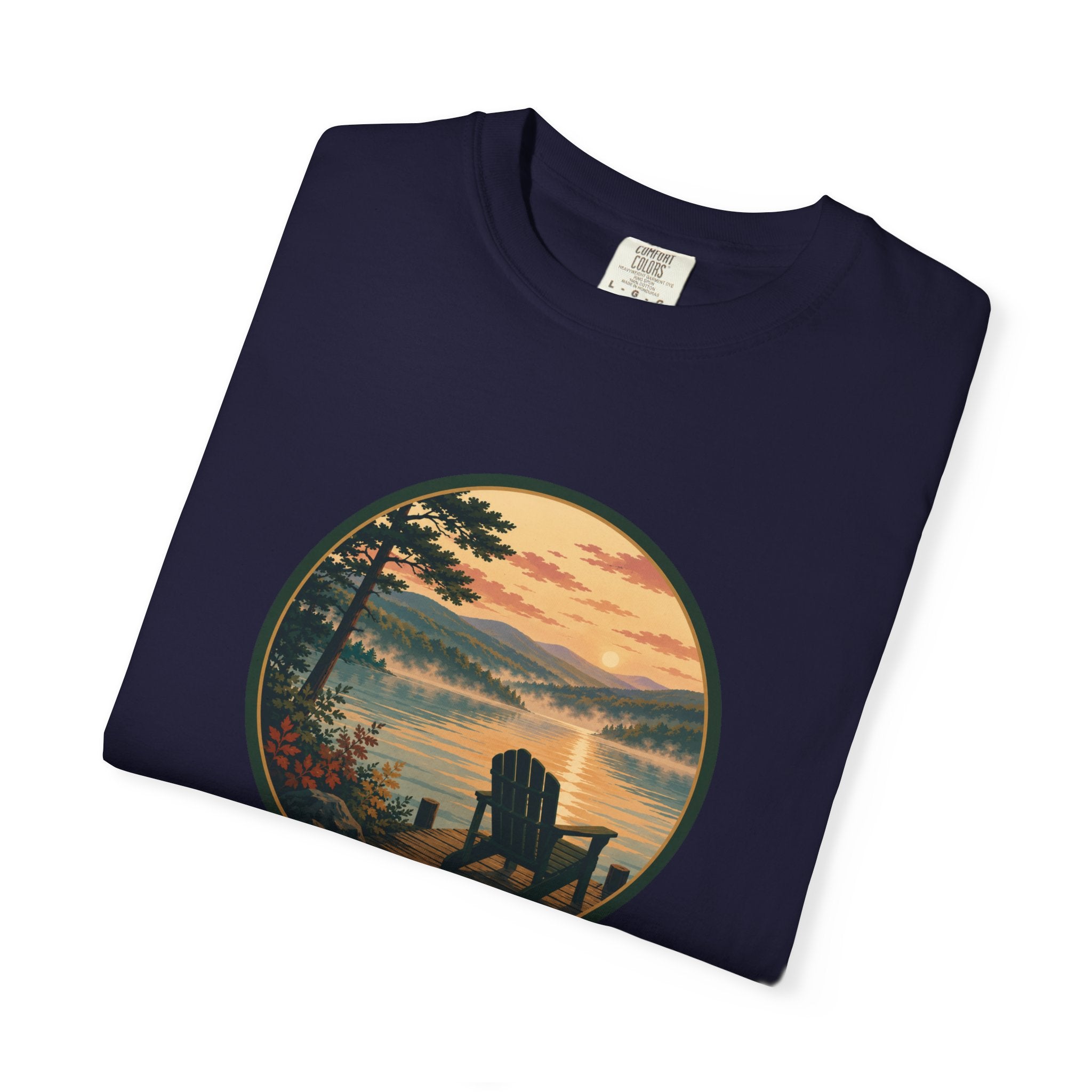 Lakeside Sunrise T-Shirt — Adirondack Chair at Sunrise Graphic Tee