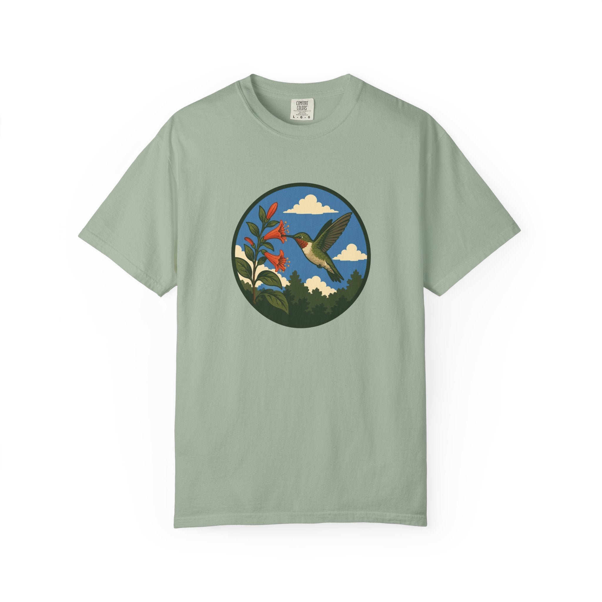 Hummingbird Circle Graphic T-Shirt — Floral Nature Tee