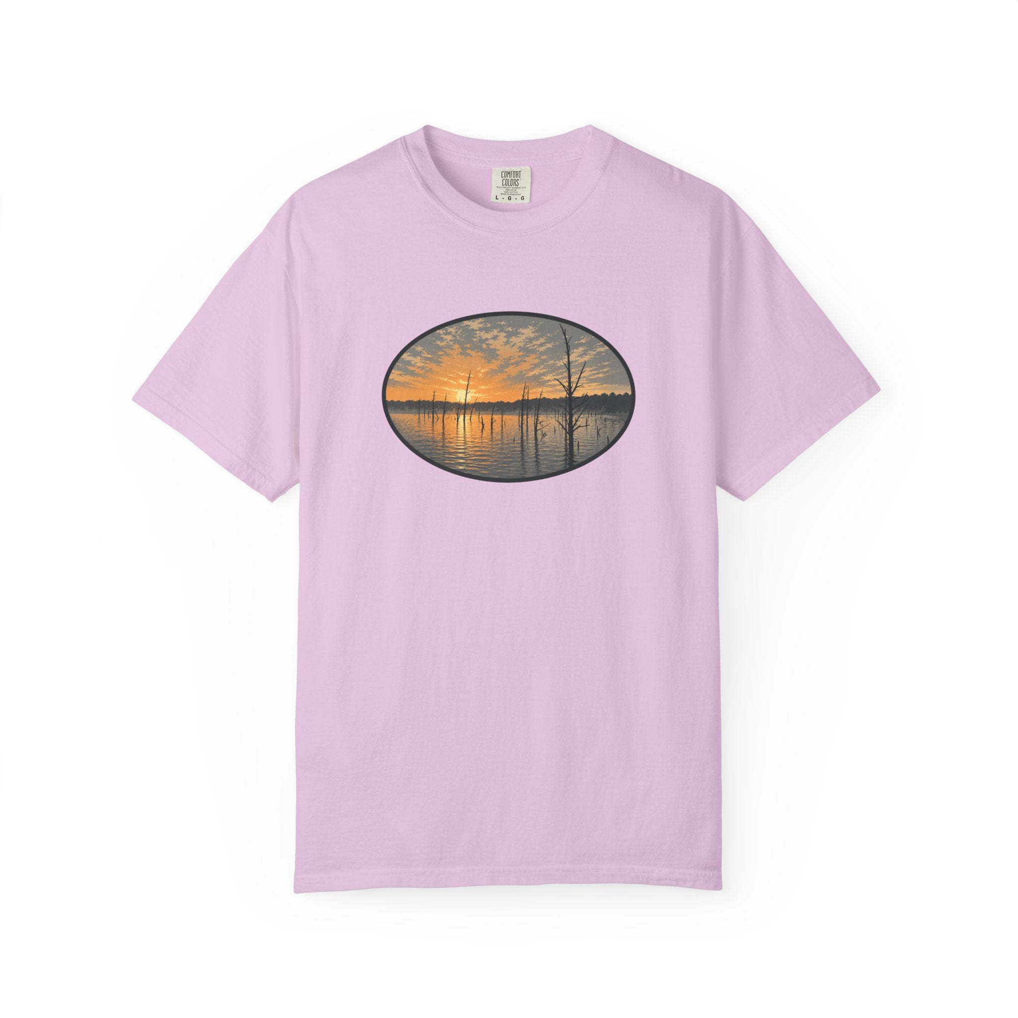 Sunrise Wooded Lake Oval T-Shirt