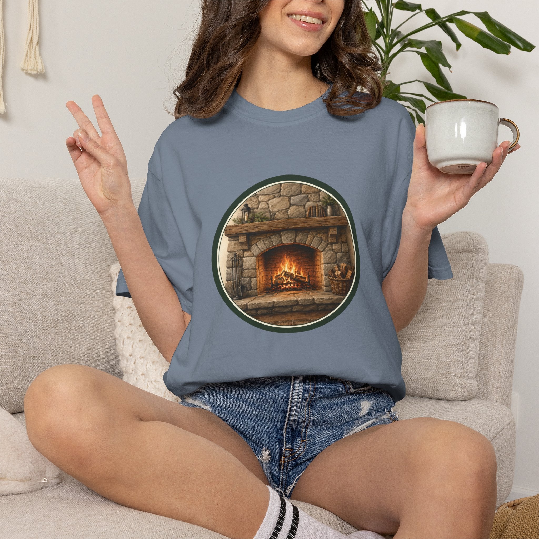 Cozy Fireplace Graphic T-Shirt — Vintage Hearth Circle Design