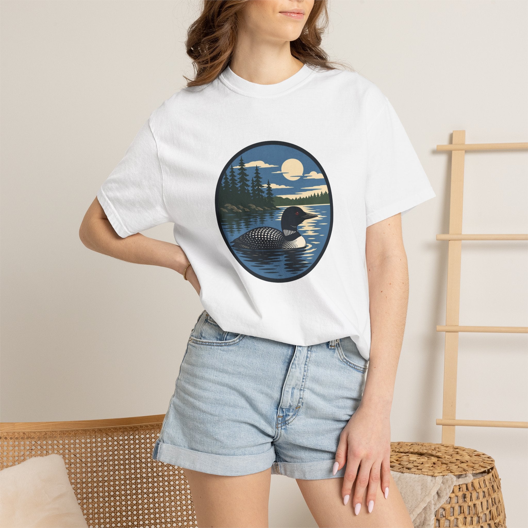 Loon Lake Sunset T-Shirt — Vintage Wilderness Loon Graphic