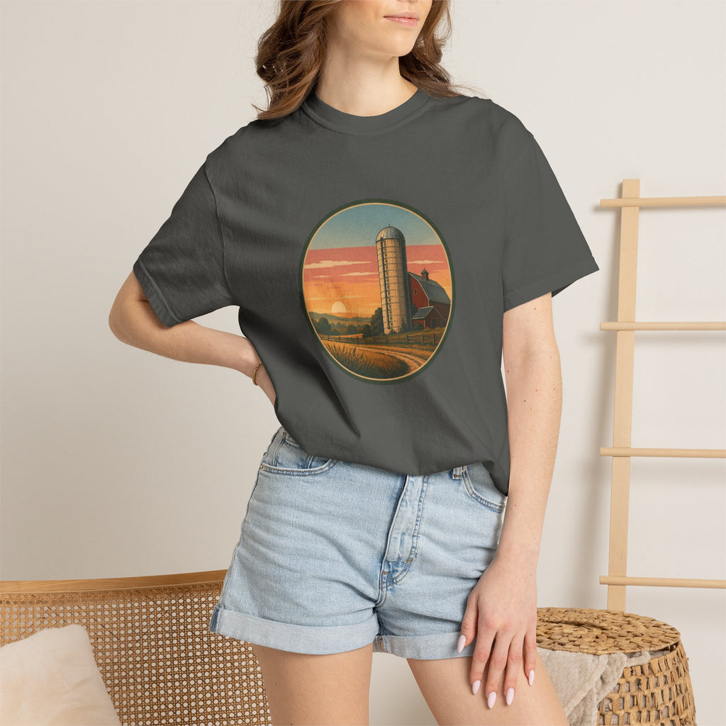 Retro Sunset Farm Silo T-Shirt