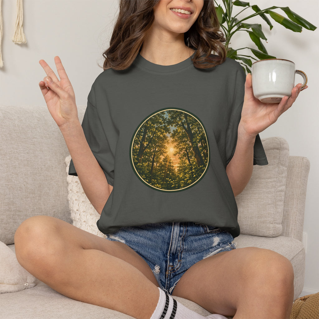 Forest Sunburst T-Shirt — Circular Woodland Nature Tee