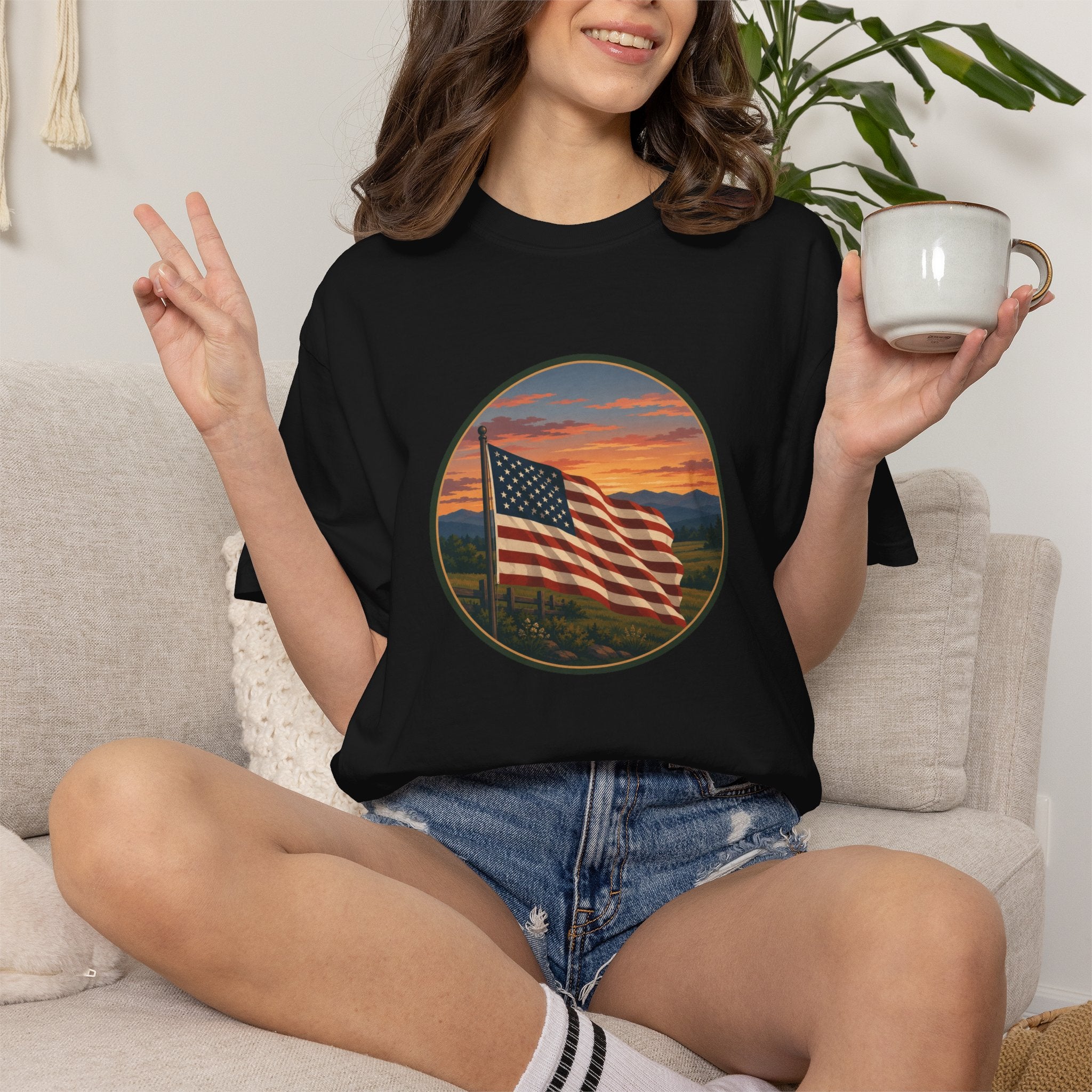American Flag Sunset T-Shirt