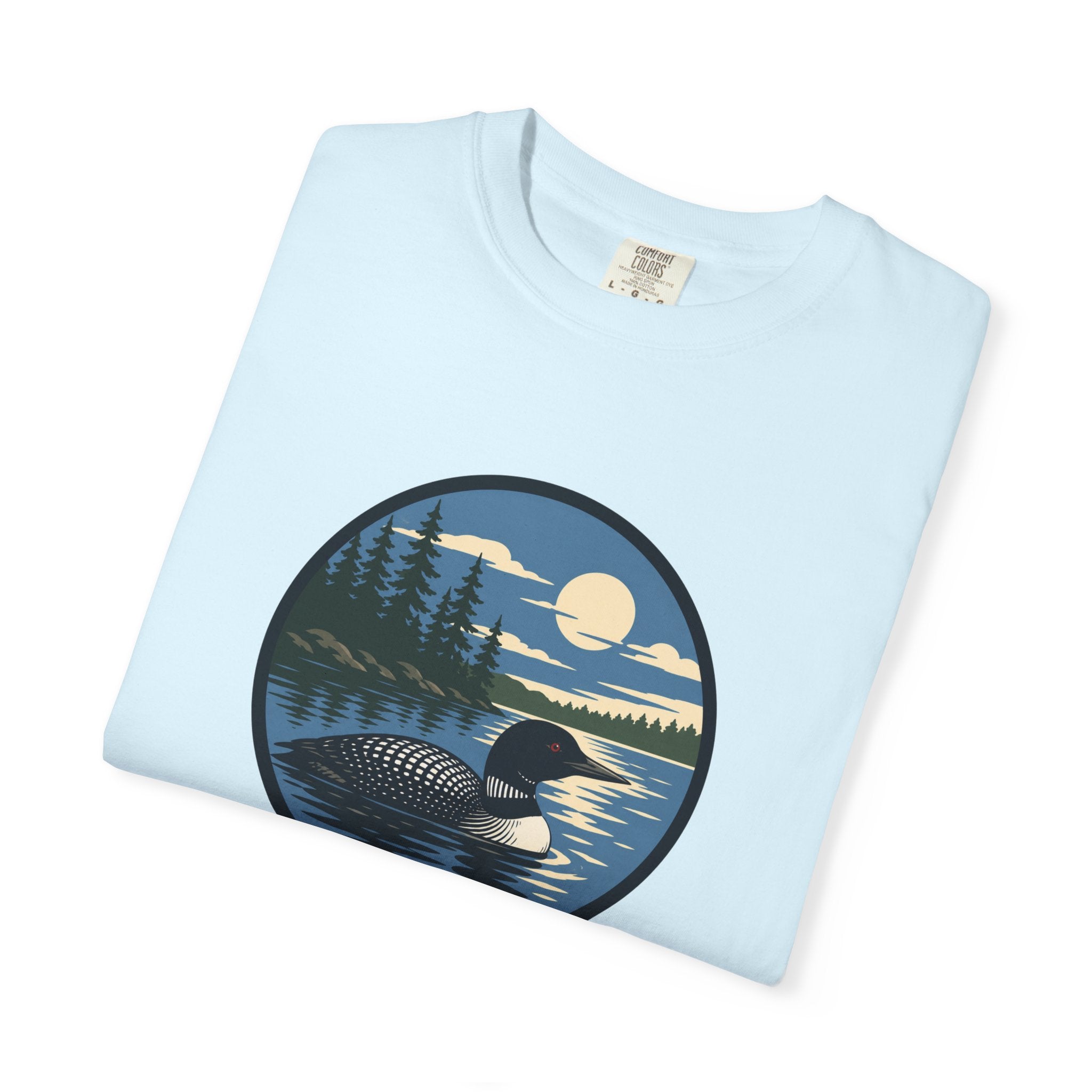 Loon Lake Sunset T-Shirt — Vintage Wilderness Loon Graphic
